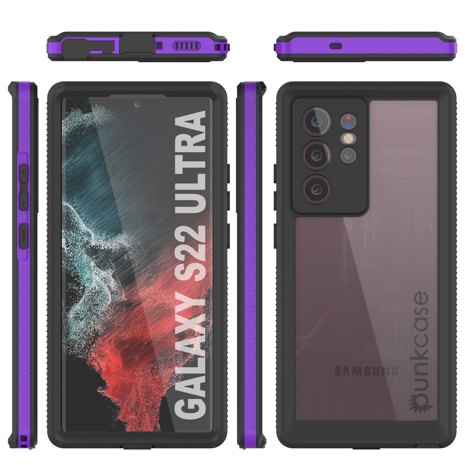 Capa à prova d'água Galaxy S22 Ultra PunkCase Ultimato Roxo Fino 6.6ft Subaquático IP68 À Prova de Choque/Neve [Roxo]