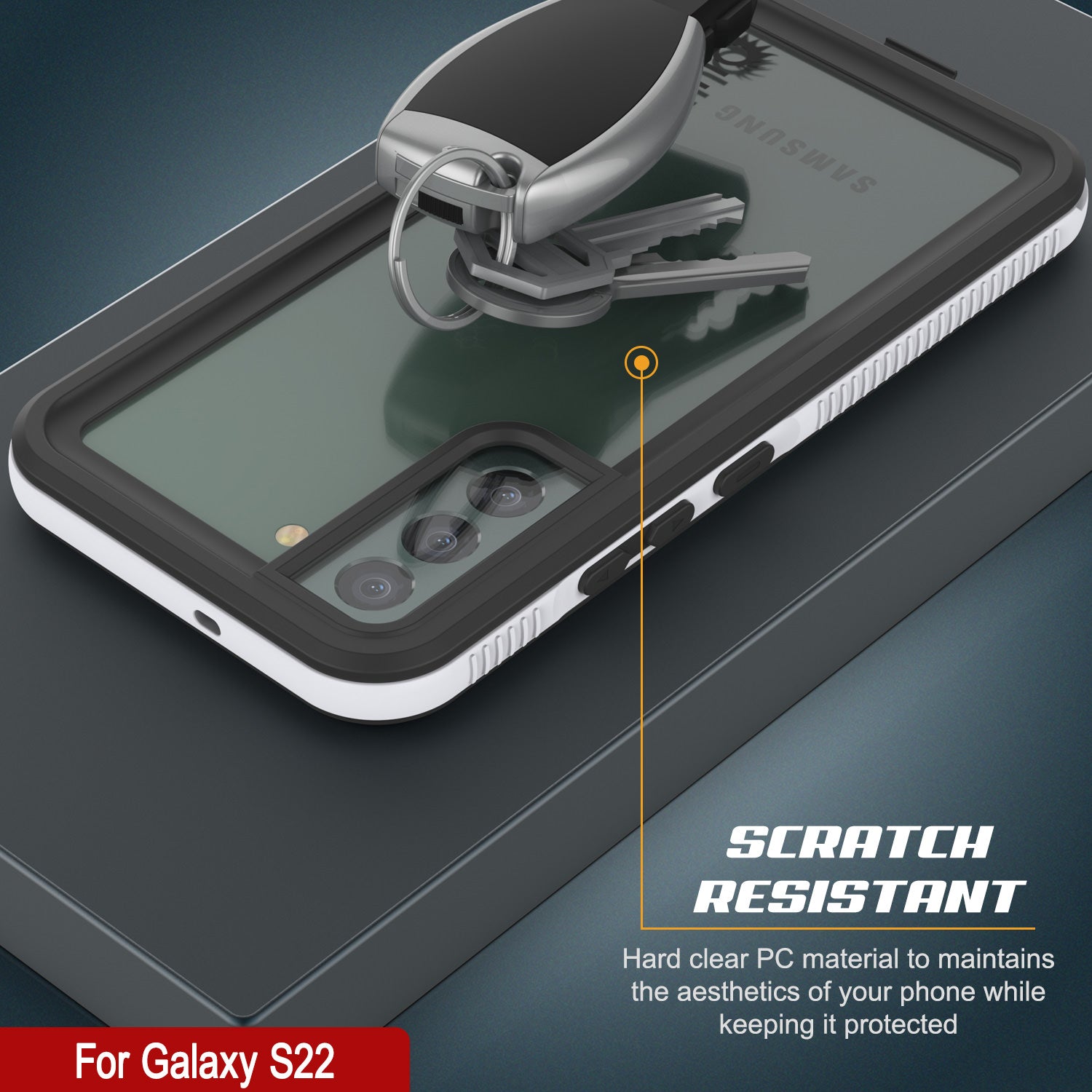 Capa à prova d'água para Galaxy S22, Punkcase Ultimato Branco Fino 6,6 pés à prova d'água IP68 à prova de choque/neve [branco]