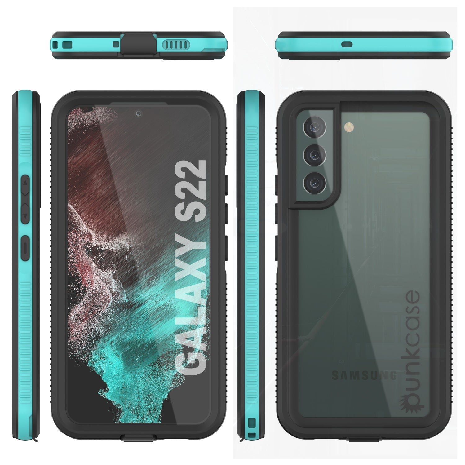 Capa à prova d'água Galaxy S22 PunkCase Ultimato Teal Fina 6,6 pés subaquática IP68 à prova de choque/neve [Teal]