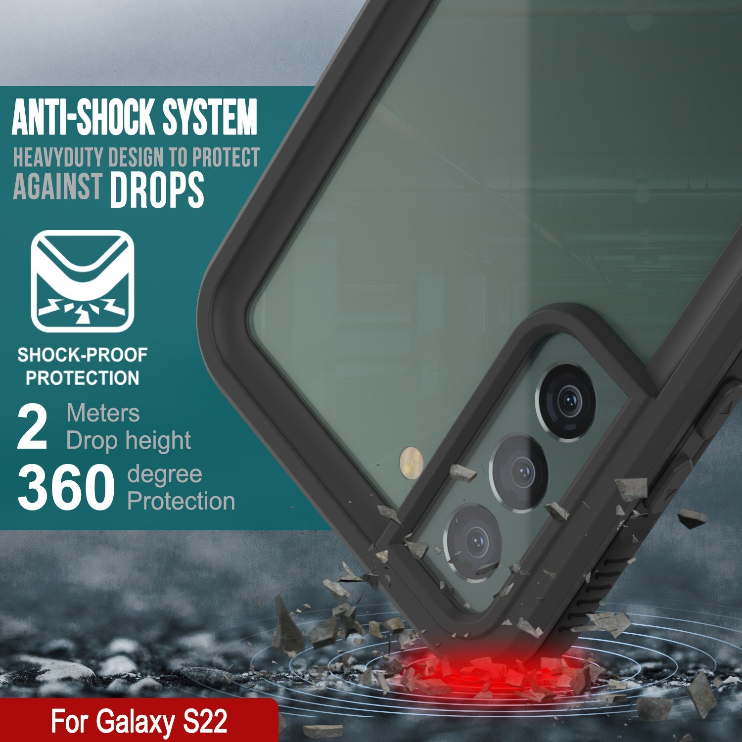 Capa à Prova d'Água para Galaxy S22 PunkCase Ultimato Preto Fino Subaquático 6.6ft À Prova de Choque/Neve IP68 [Preto]