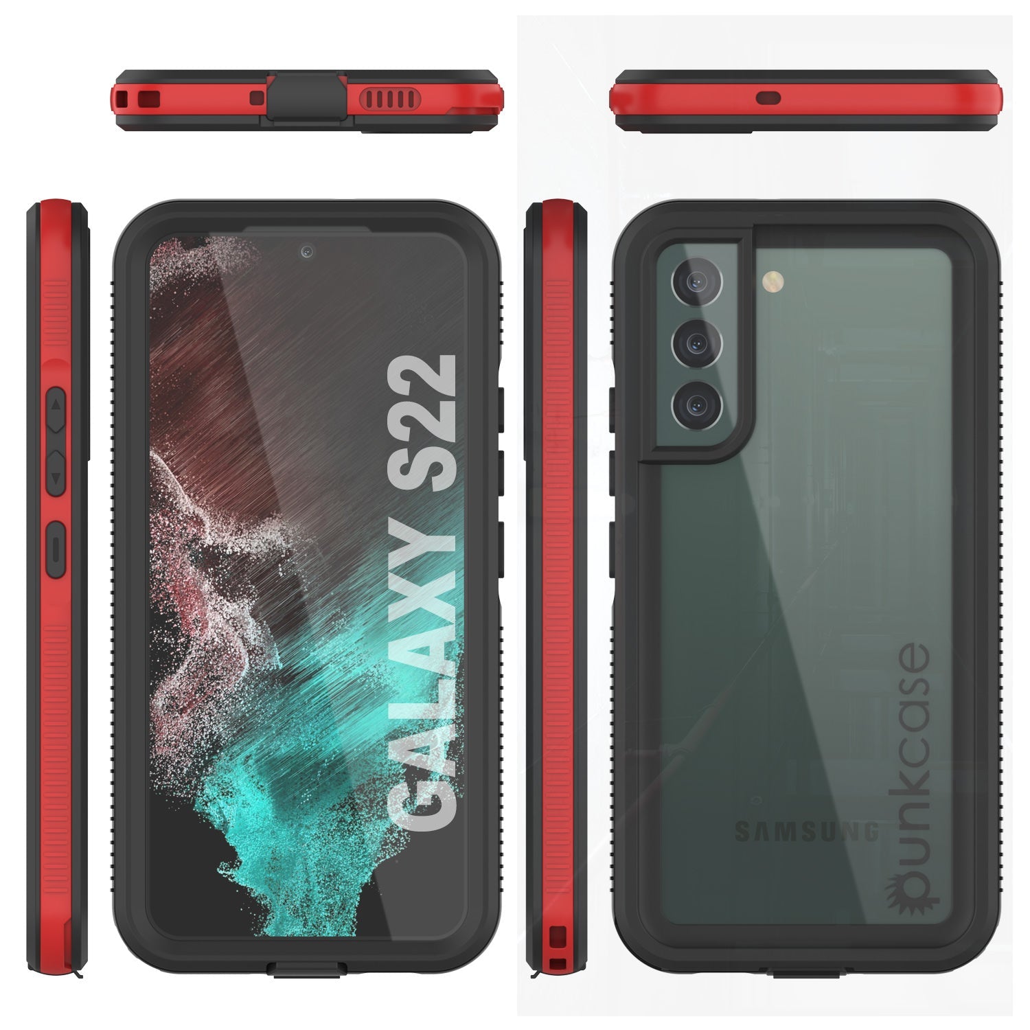 Capa à prova d'água para Galaxy S22 PunkCase Ultimato Red Thin 6,6ft Subaquático IP68 à Prova de Choque/Neve [Vermelho]
