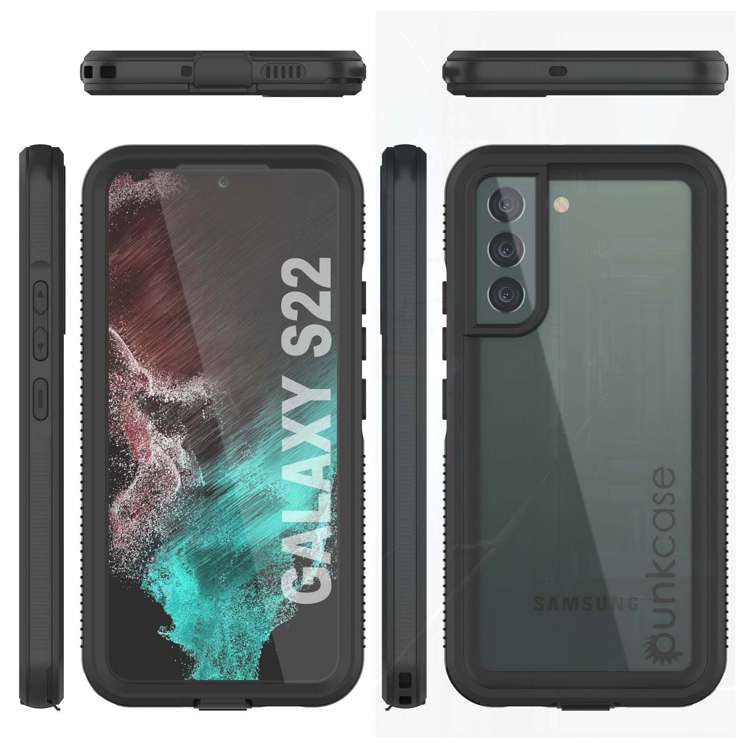 Capa à Prova d'Água para Galaxy S22 PunkCase Ultimato Preto Fino Subaquático 6.6ft À Prova de Choque/Neve IP68 [Preto]