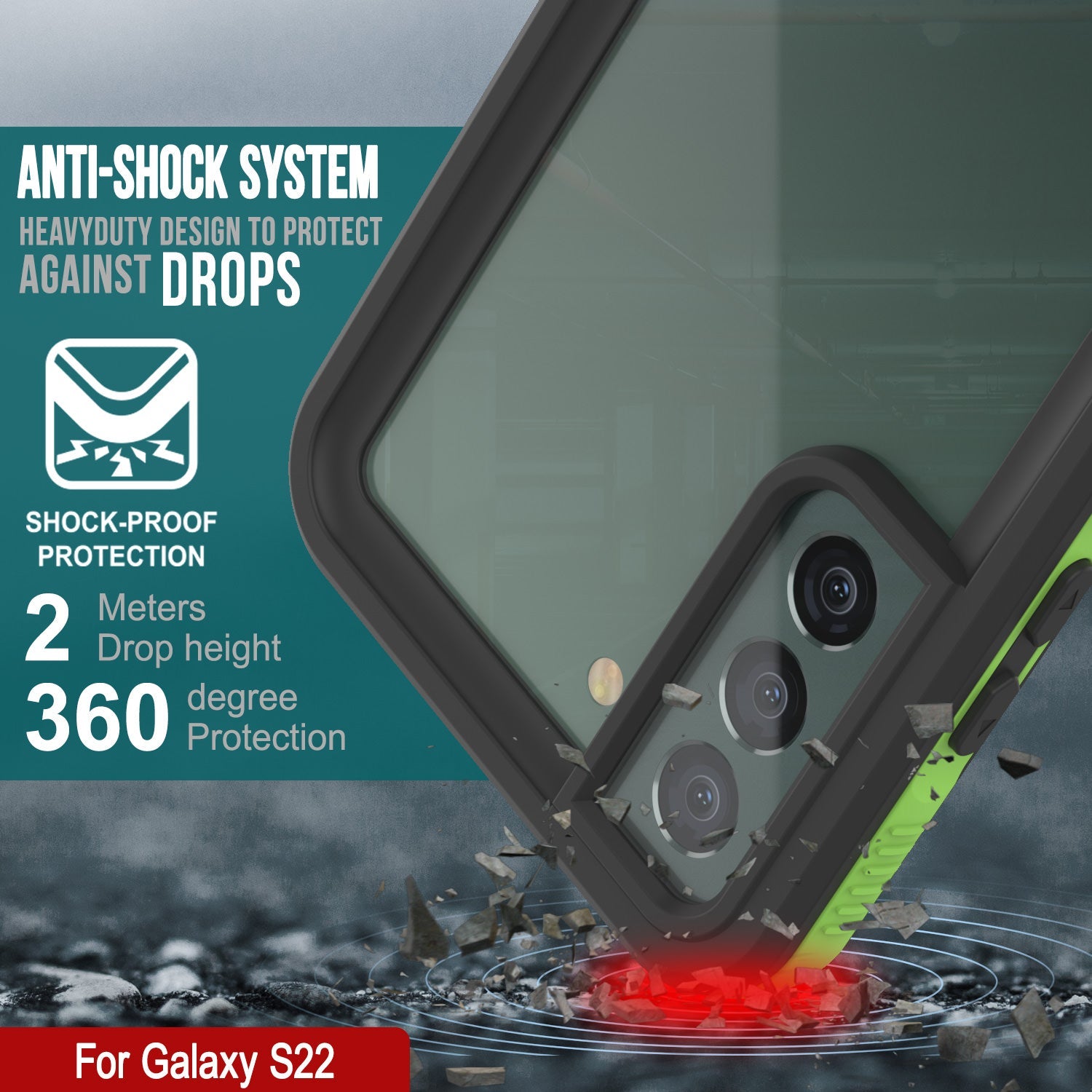 Capa à prova d'água Galaxy S22 PunkCase Ultimato Light Green Fin Thin 6,6 pés Subaquático IP68 à prova de choque [Verde]