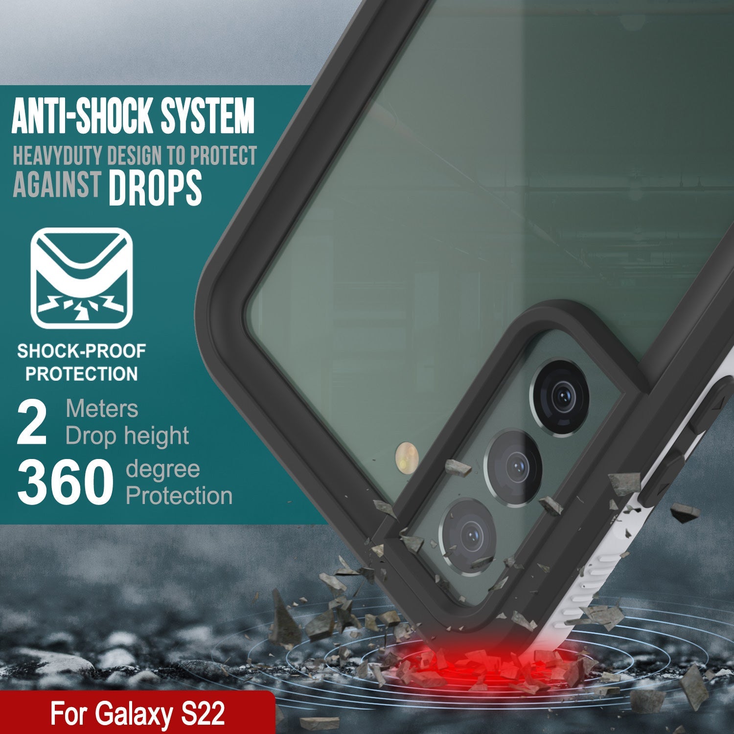Capa à prova d'água para Galaxy S22, Punkcase Ultimato Branco Fino 6,6 pés à prova d'água IP68 à prova de choque/neve [branco]