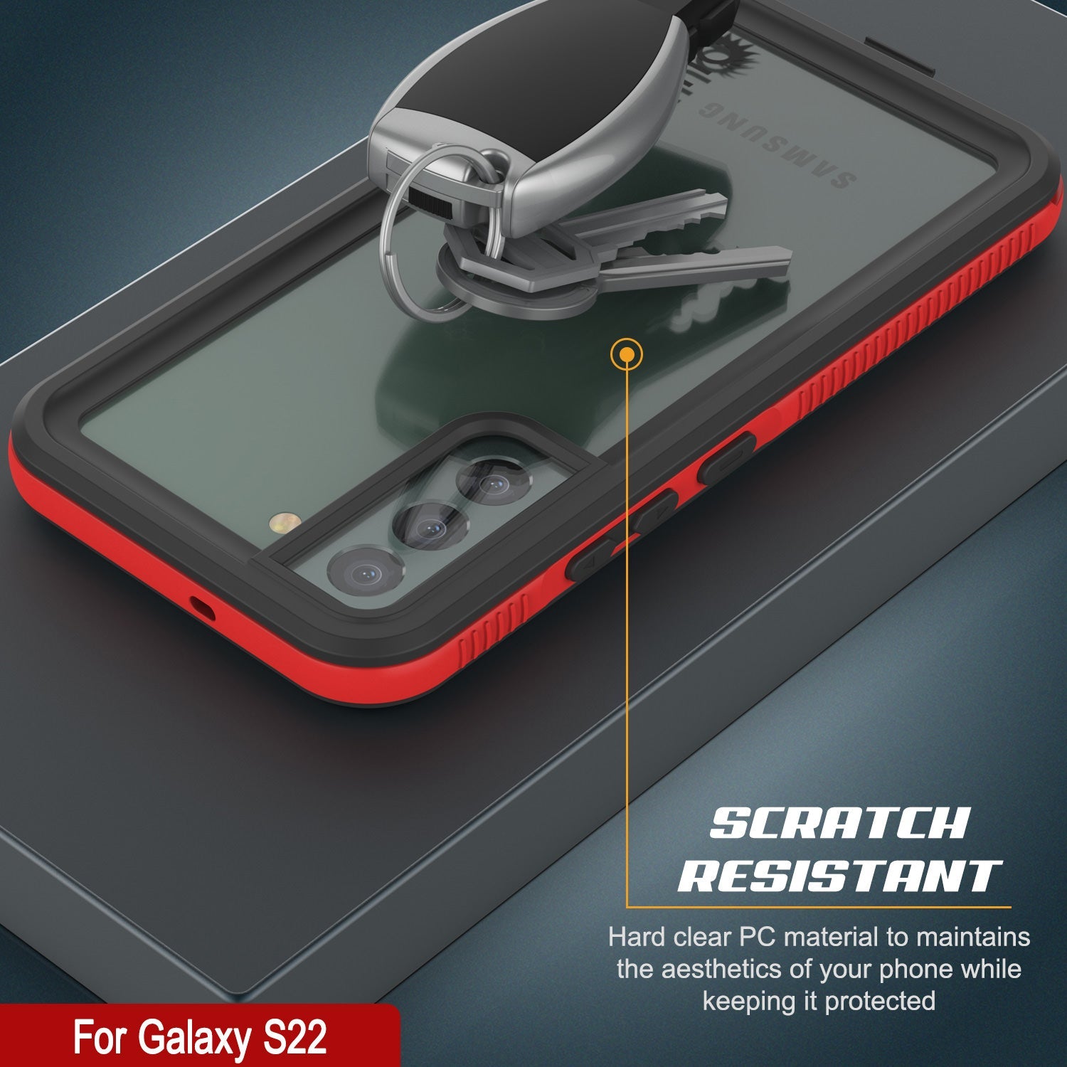 Capa à prova d'água para Galaxy S22 PunkCase Ultimato Red Thin 6,6ft Subaquático IP68 à Prova de Choque/Neve [Vermelho]