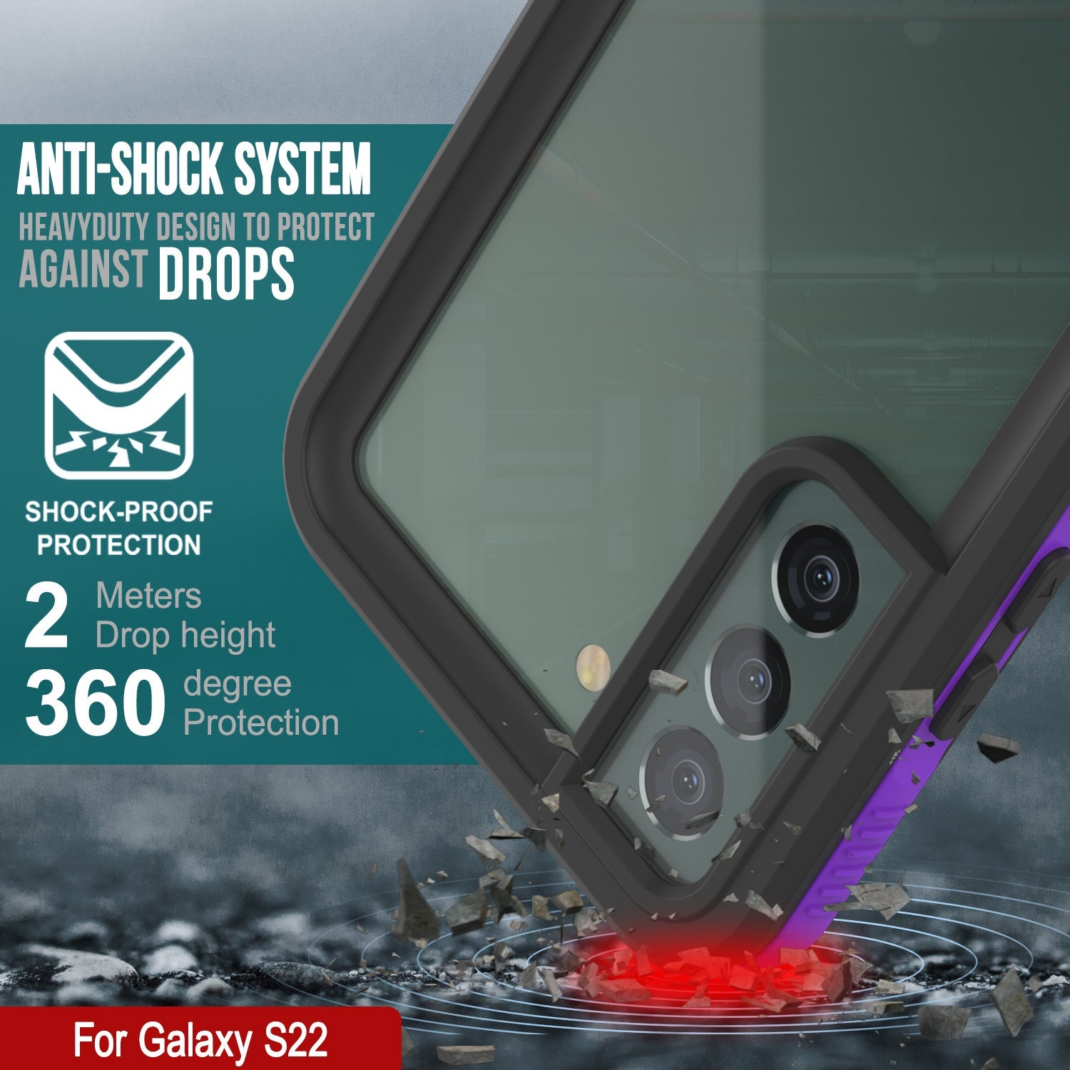 Capa à prova d'água Galaxy S22 PunkCase Ultimato Roxo Fino 6.6ft Subaquático à prova de choque/neve IP68 [Roxo]