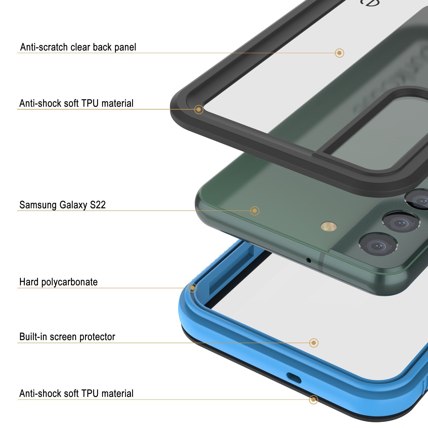Capa à prova d'água Galaxy S22 PunkCase Ultimato Light Blue Fina 6.6ft IP68 à prova de choque subaquático [Azul]