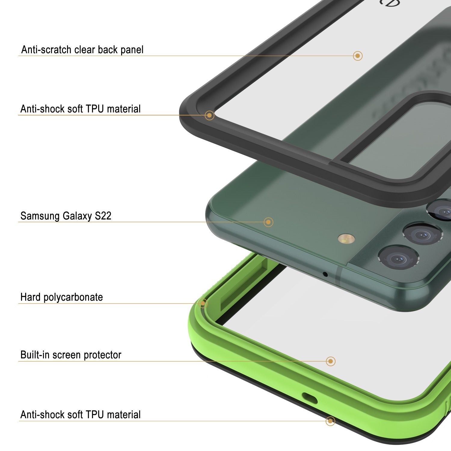 Capa à prova d'água Galaxy S22 PunkCase Ultimato Light Green Fin Thin 6,6 pés Subaquático IP68 à prova de choque [Verde]