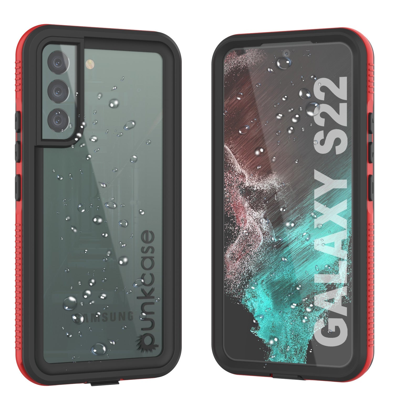 Capa à prova d'água para Galaxy S22 PunkCase Ultimato Red Thin 6,6ft Subaquático IP68 à Prova de Choque/Neve [Vermelho]