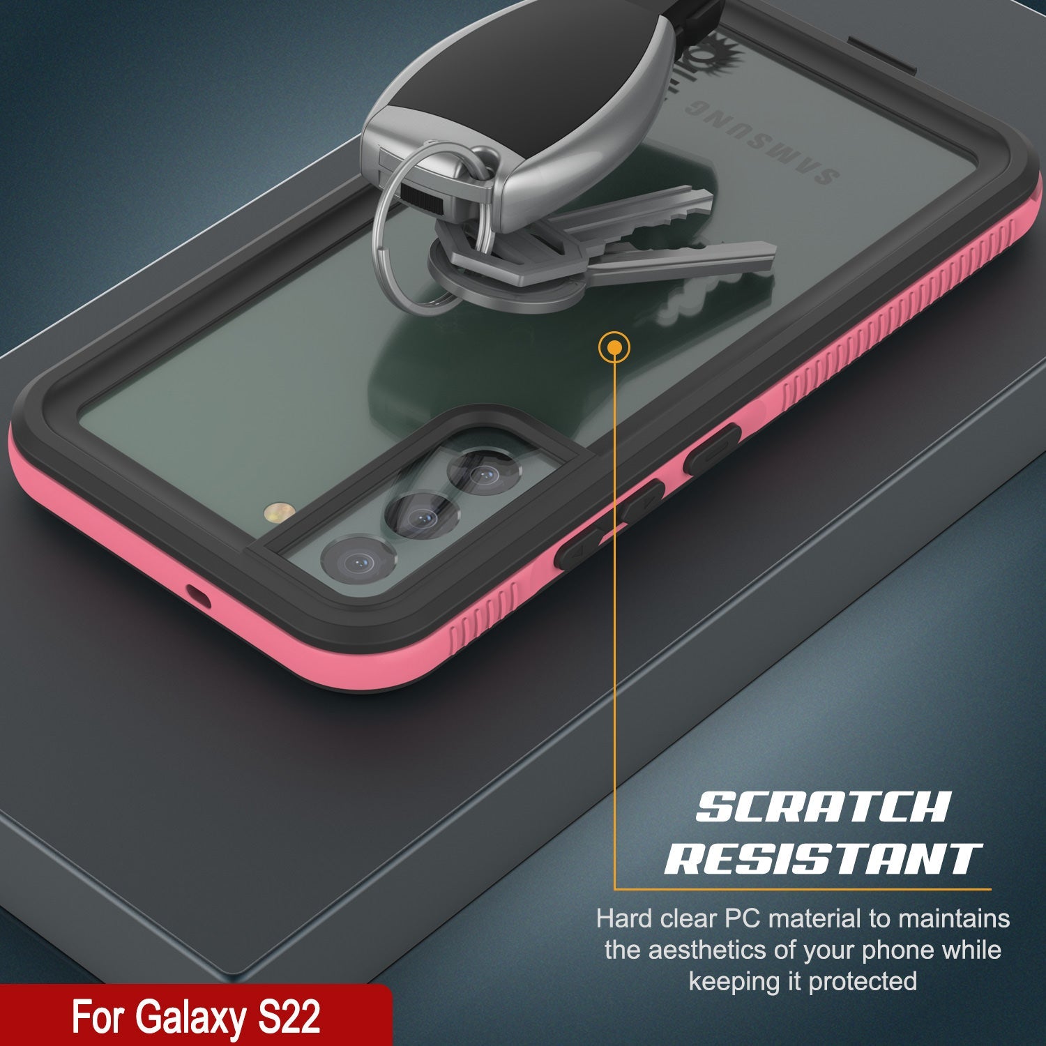 Capa à Prova d'Água para Galaxy S22 PunkCase Ultimato Rosa Fino 6.6ft Subaquático IP68 À Prova de Choque/Neve [Rosa]