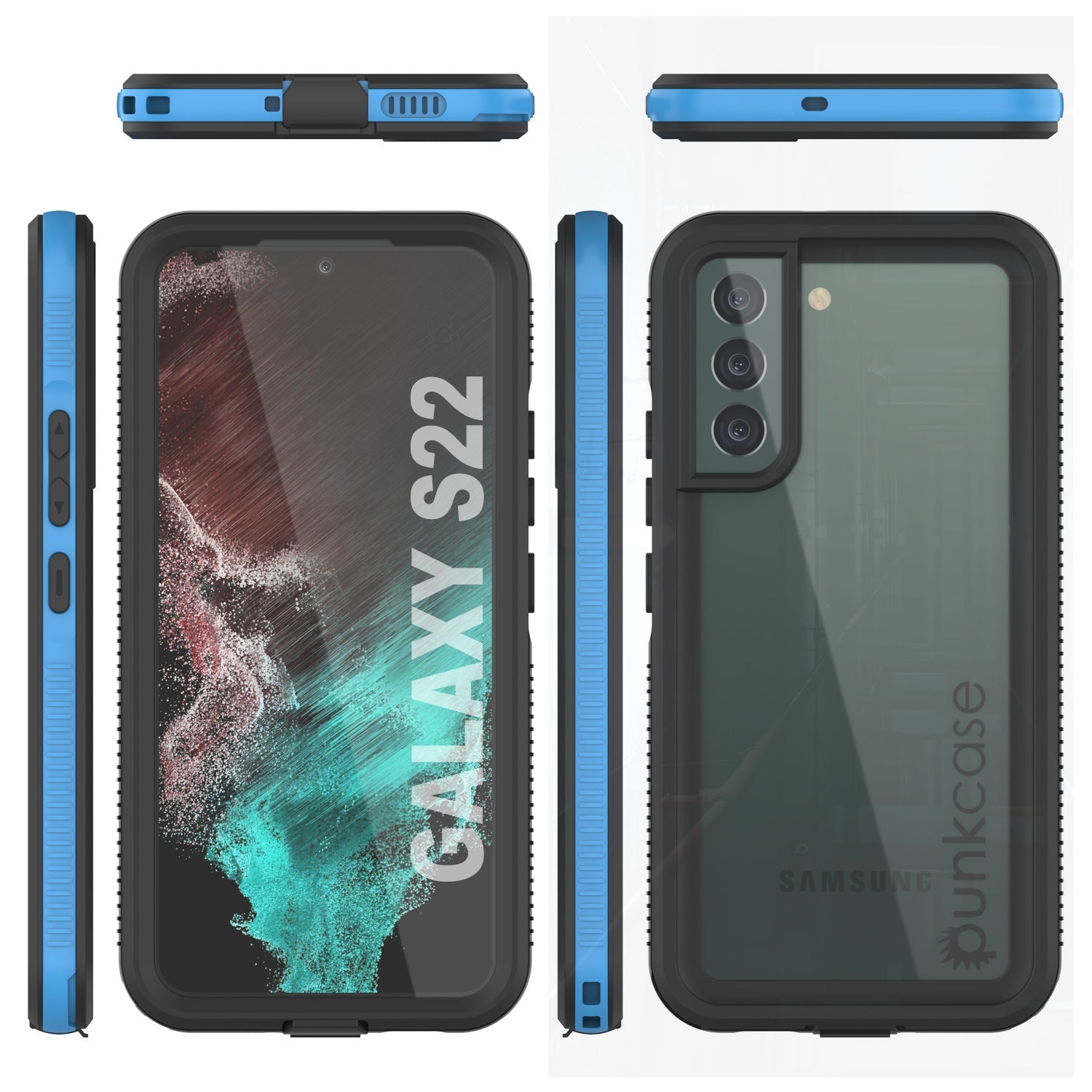 Capa à prova d'água Galaxy S22 PunkCase Ultimato Light Blue Fina 6.6ft IP68 à prova de choque subaquático [Azul]