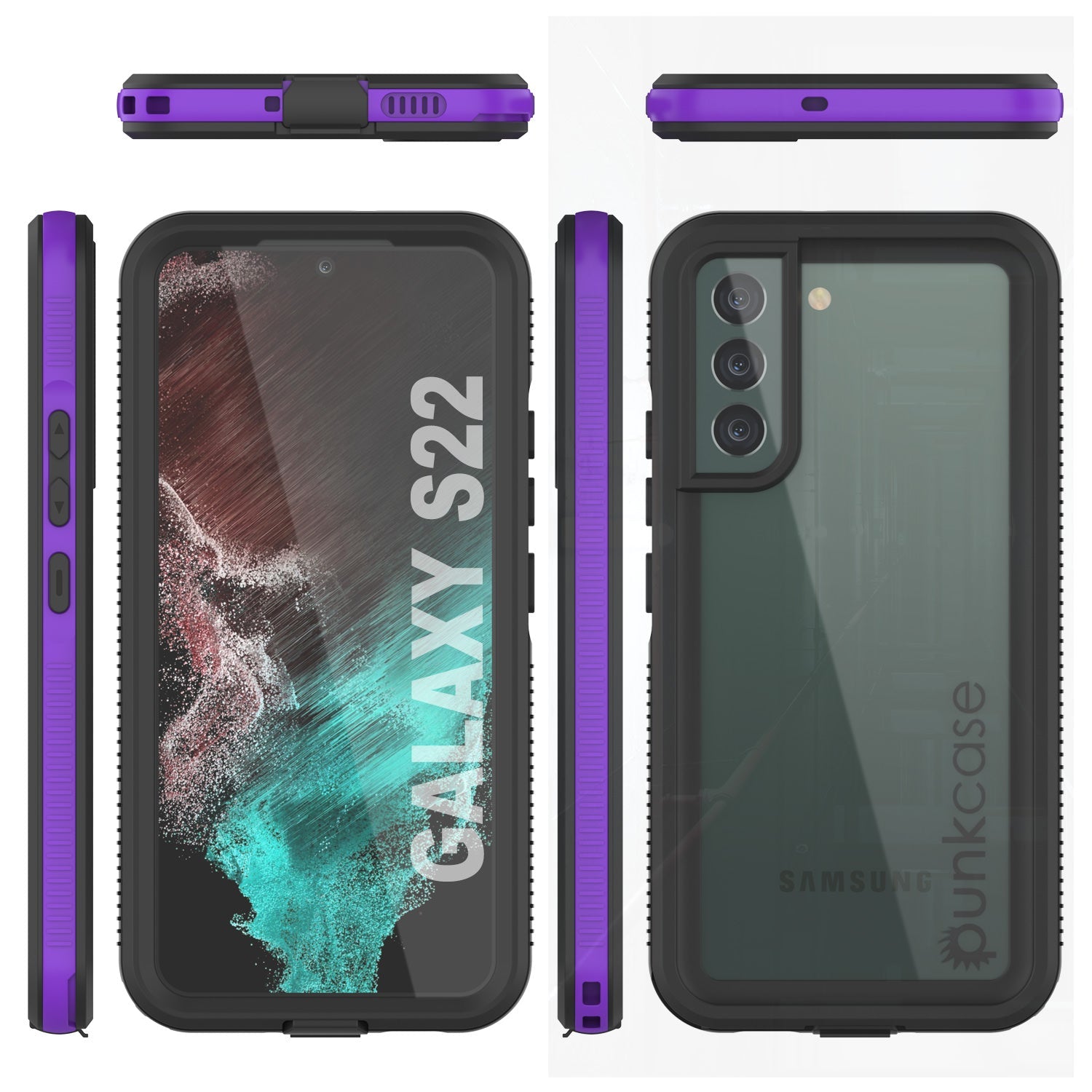 Capa à prova d'água Galaxy S22 PunkCase Ultimato Roxo Fino 6.6ft Subaquático à prova de choque/neve IP68 [Roxo]