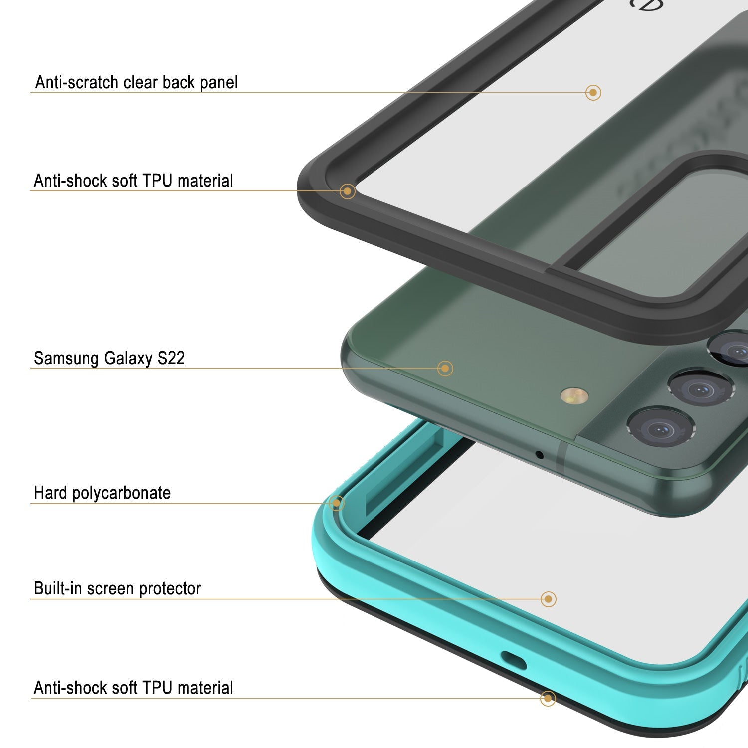 Capa à prova d'água Galaxy S22 PunkCase Ultimato Teal Fina 6,6 pés subaquática IP68 à prova de choque/neve [Teal]