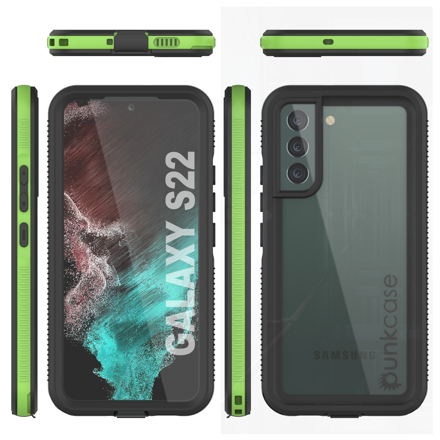 Capa à prova d'água Galaxy S22 PunkCase Ultimato Light Green Fin Thin 6,6 pés Subaquático IP68 à prova de choque [Verde]
