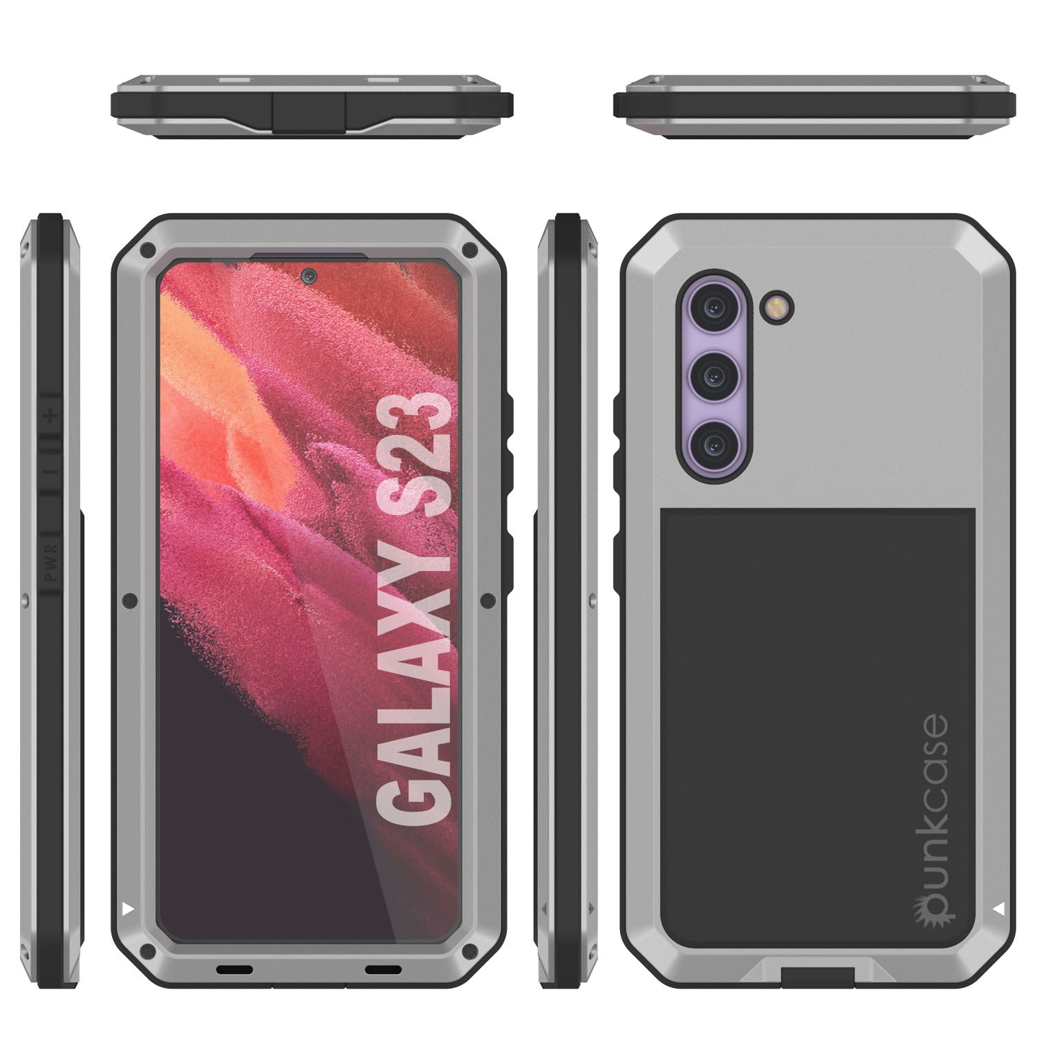 Capa de Metal Galaxy S23, Capa de Armadura de Grau Militar Resistente [à prova de choque] Corpo Inteiro Resistente [Prateado]