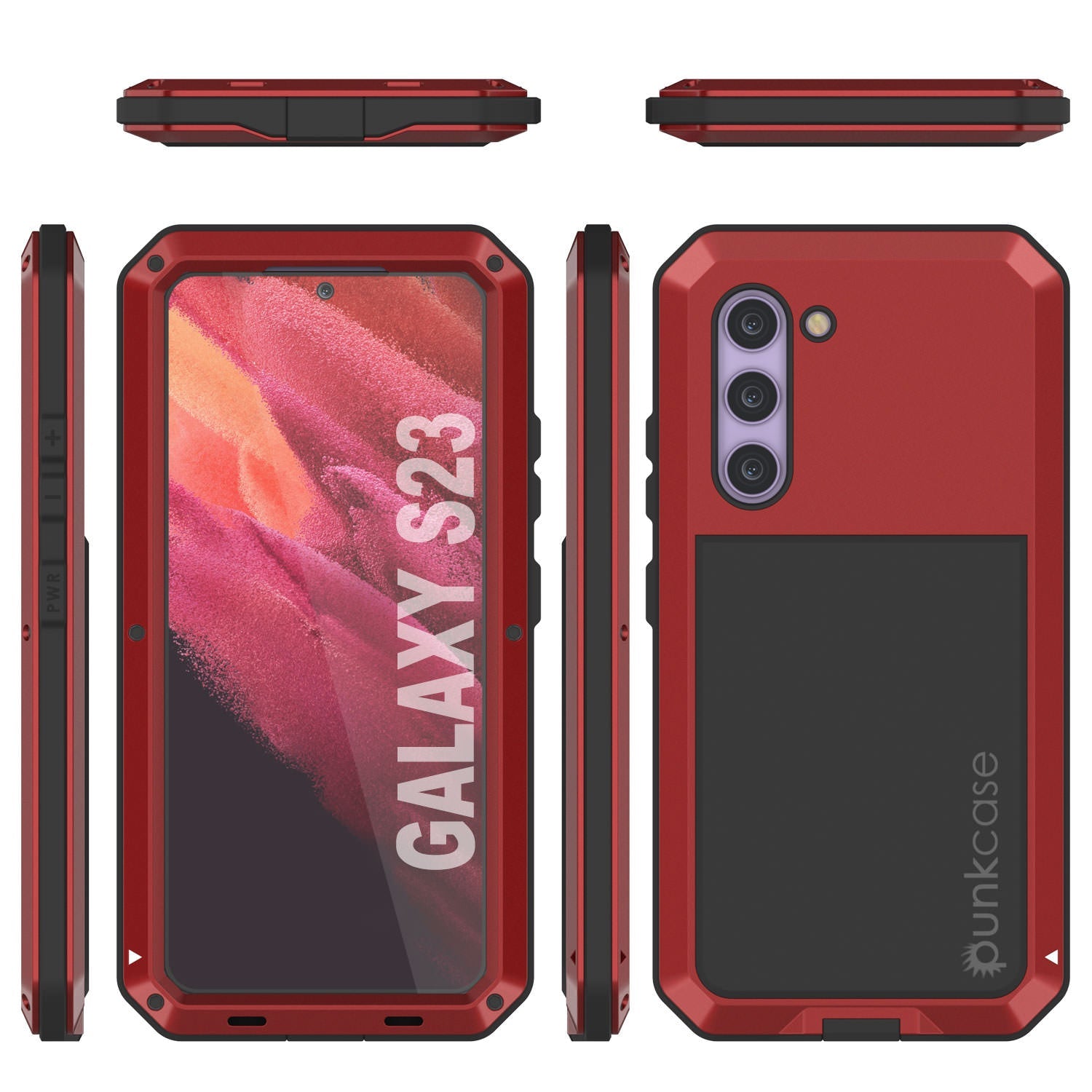 Capa de metal Galaxy S23, capa de armadura de grau militar resistente, à prova de choque, corpo inteiro rígido [Vermelho]