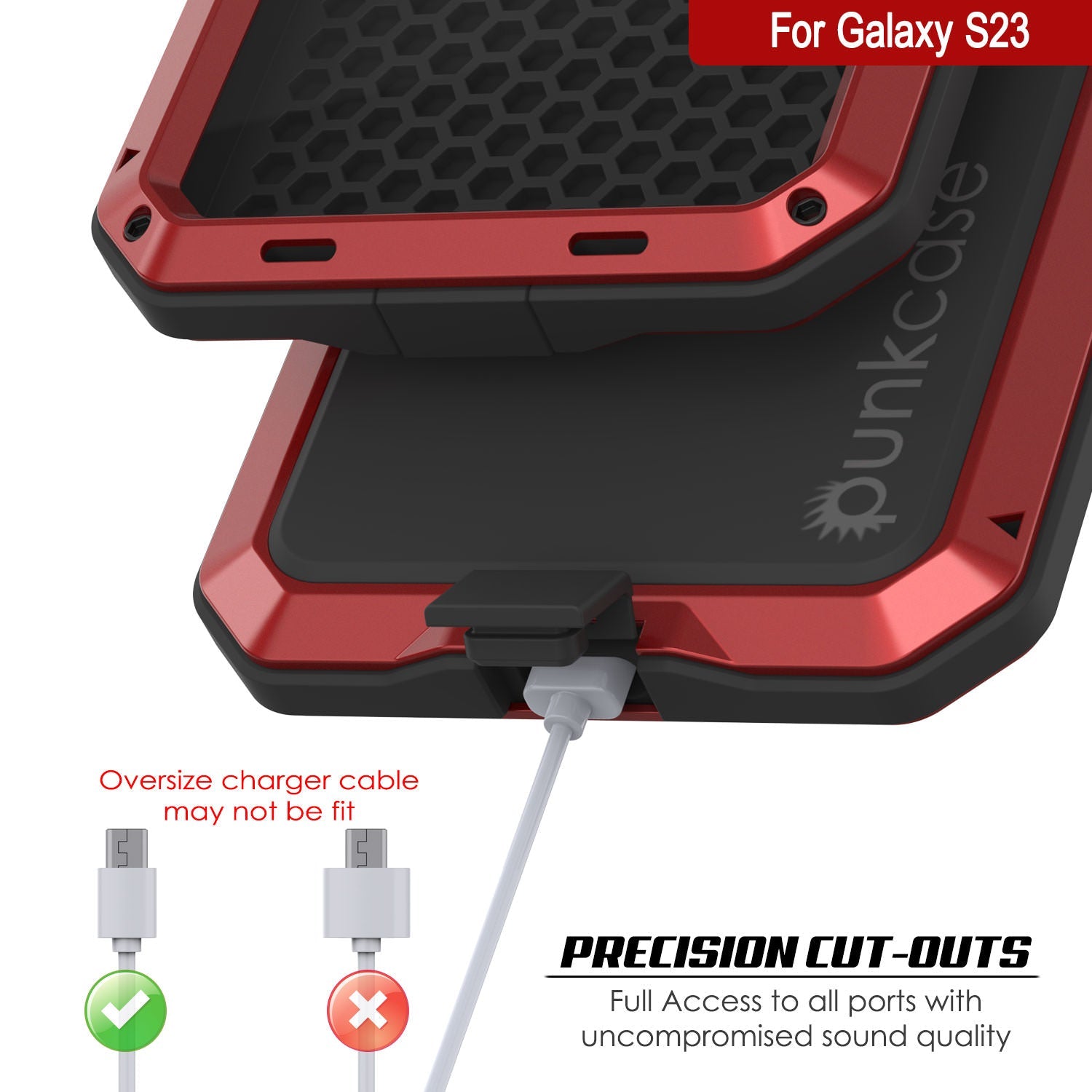Capa de metal Galaxy S23, capa de armadura de grau militar resistente, à prova de choque, corpo inteiro rígido [Vermelho]