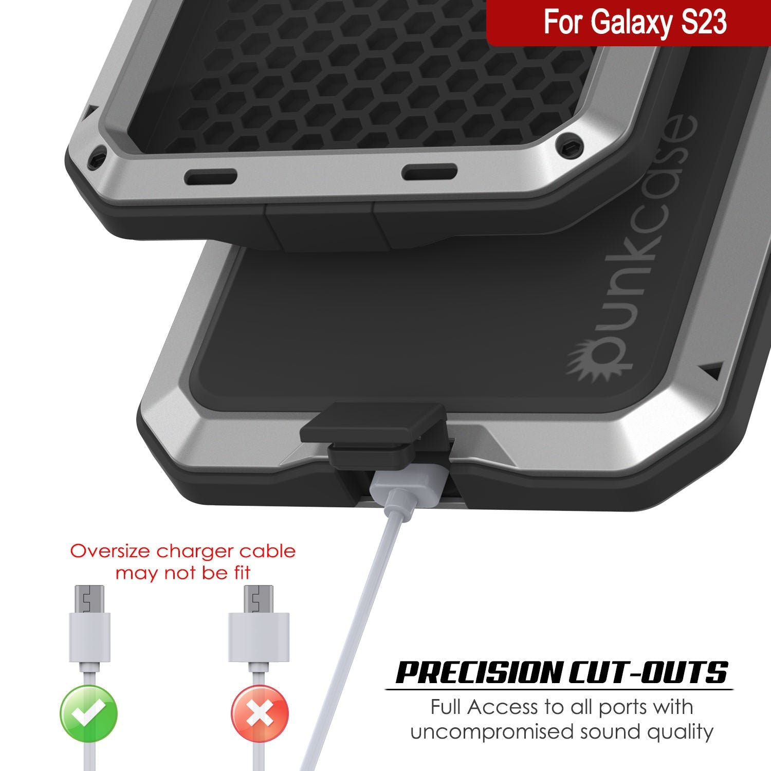 Capa de Metal Galaxy S23, Capa de Armadura de Grau Militar Resistente [à prova de choque] Corpo Inteiro Resistente [Prateado]