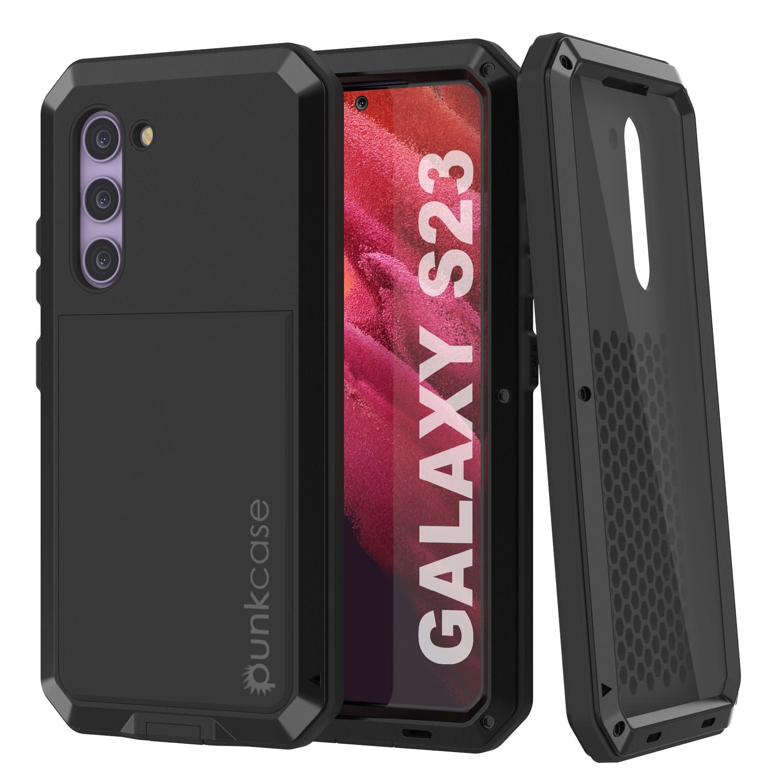 Capa de metal para Galaxy S23, resistente de alta qualidade militar [à prova de choque] corpo inteiro resistente [preto]