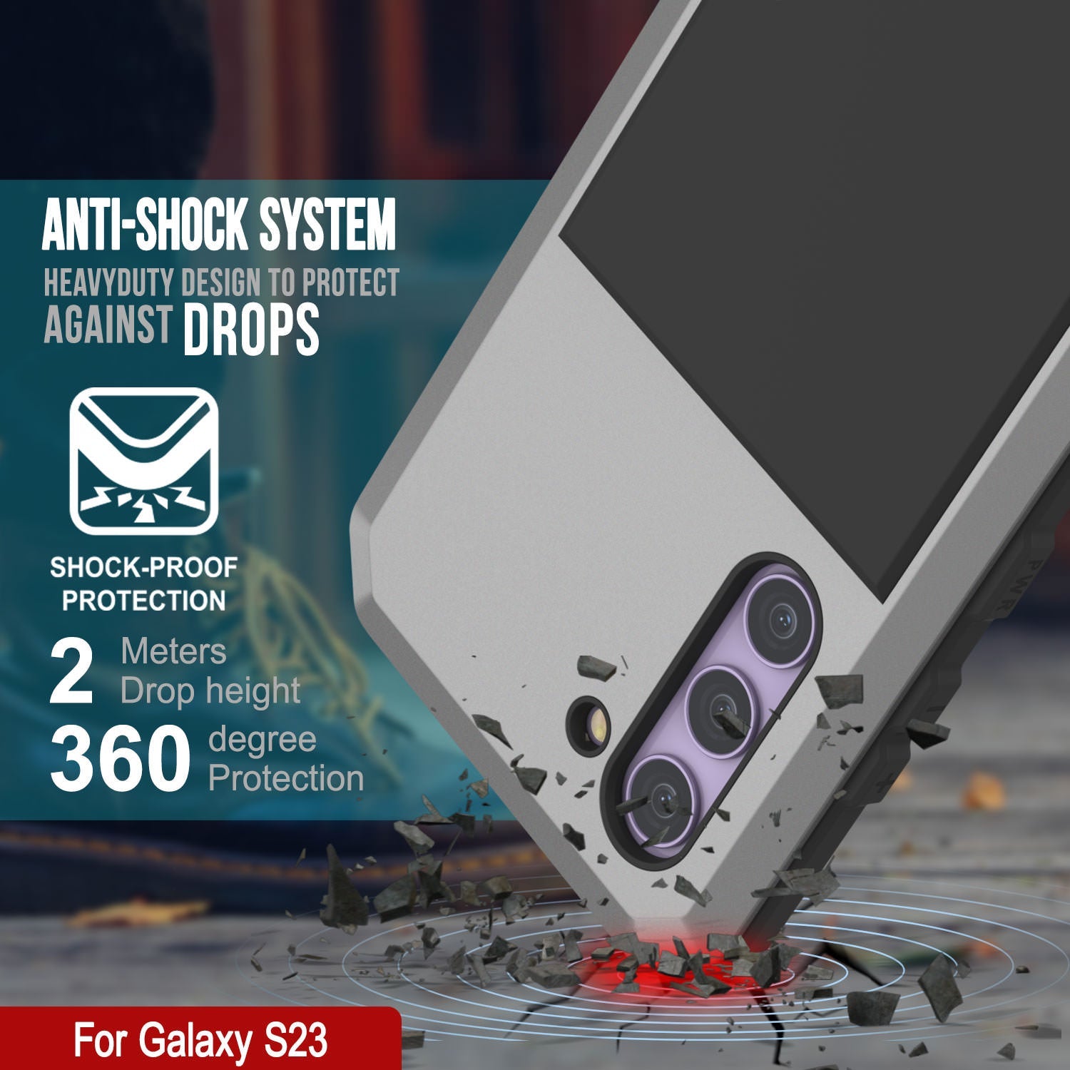 Capa de Metal Galaxy S23, Capa de Armadura de Grau Militar Resistente [à prova de choque] Corpo Inteiro Resistente [Prateado]