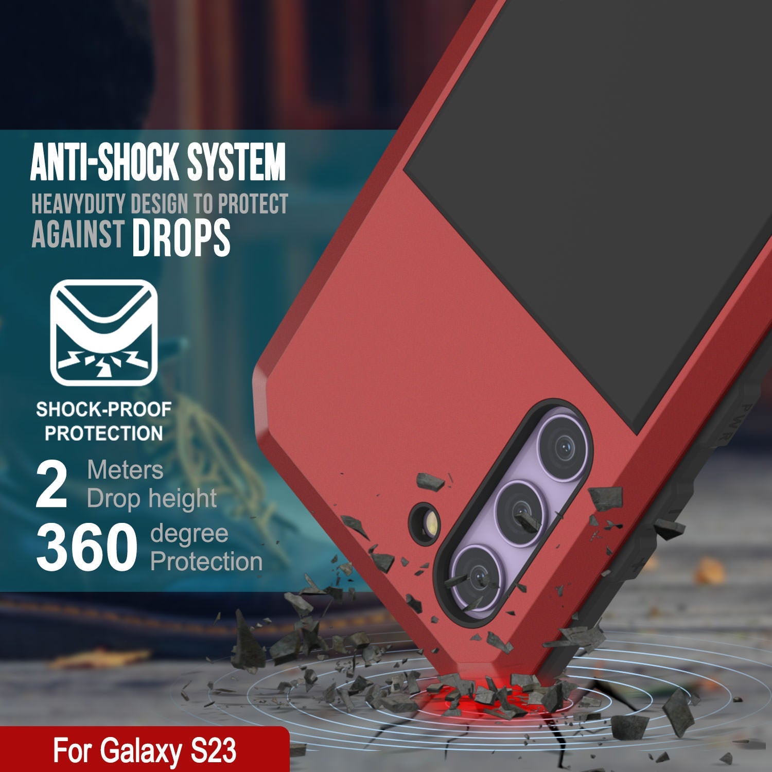 Capa de metal Galaxy S23, capa de armadura de grau militar resistente, à prova de choque, corpo inteiro rígido [Vermelho]