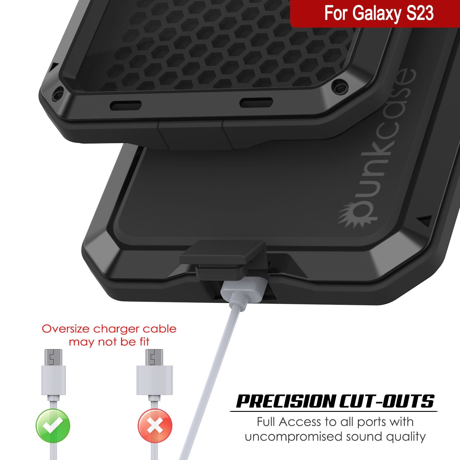 Capa de metal para Galaxy S23, resistente de alta qualidade militar [à prova de choque] corpo inteiro resistente [preto]