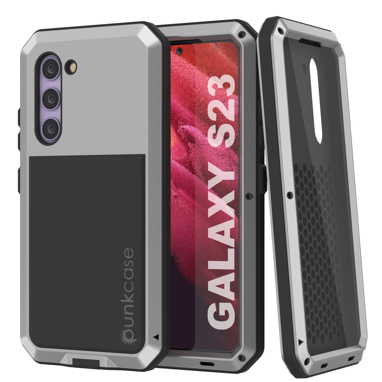 Capa de Metal Galaxy S23, Capa de Armadura de Grau Militar Resistente [à prova de choque] Corpo Inteiro Resistente [Prateado]