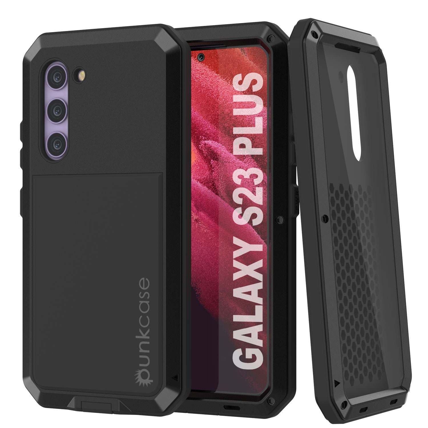 Capa de metal para Galaxy S23+ Plus, resistente de alta qualidade militar, resistente a choques, corpo inteiro rígido [Preto]