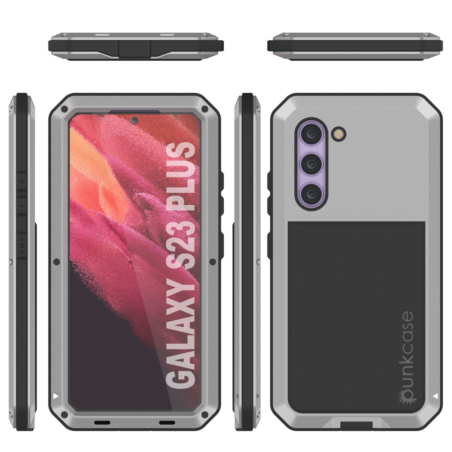 Capa de Metal para Galaxy S23+ Plus, Resistente Militar de Grau de Armadura [prova de choque] Corpo Inteiro Resistente [Prata]