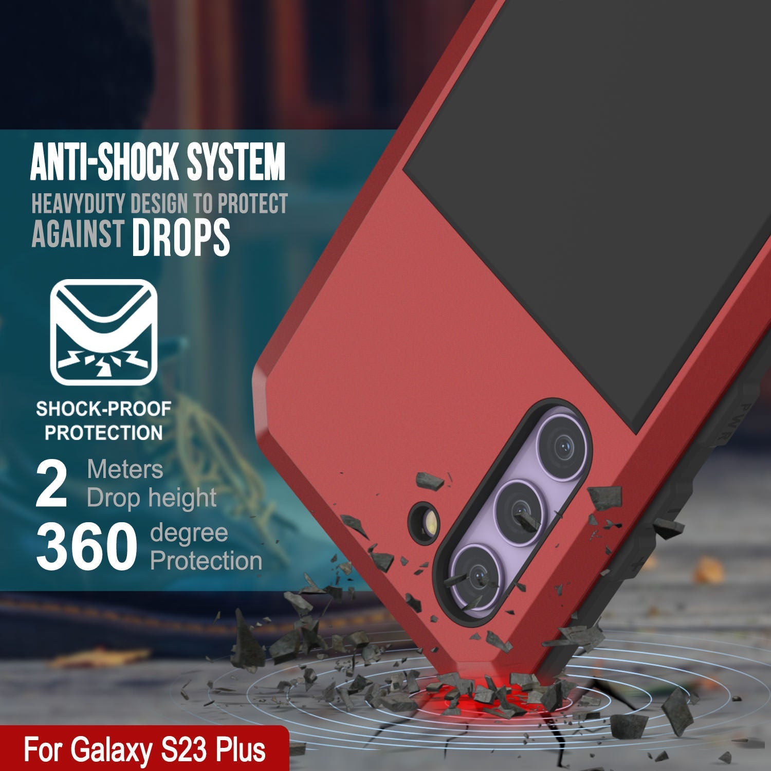 Capa de metal Galaxy S23+ Plus, resistente de alta qualidade militar, capa de proteção [à prova de choque] corpo inteiro [vermelha]