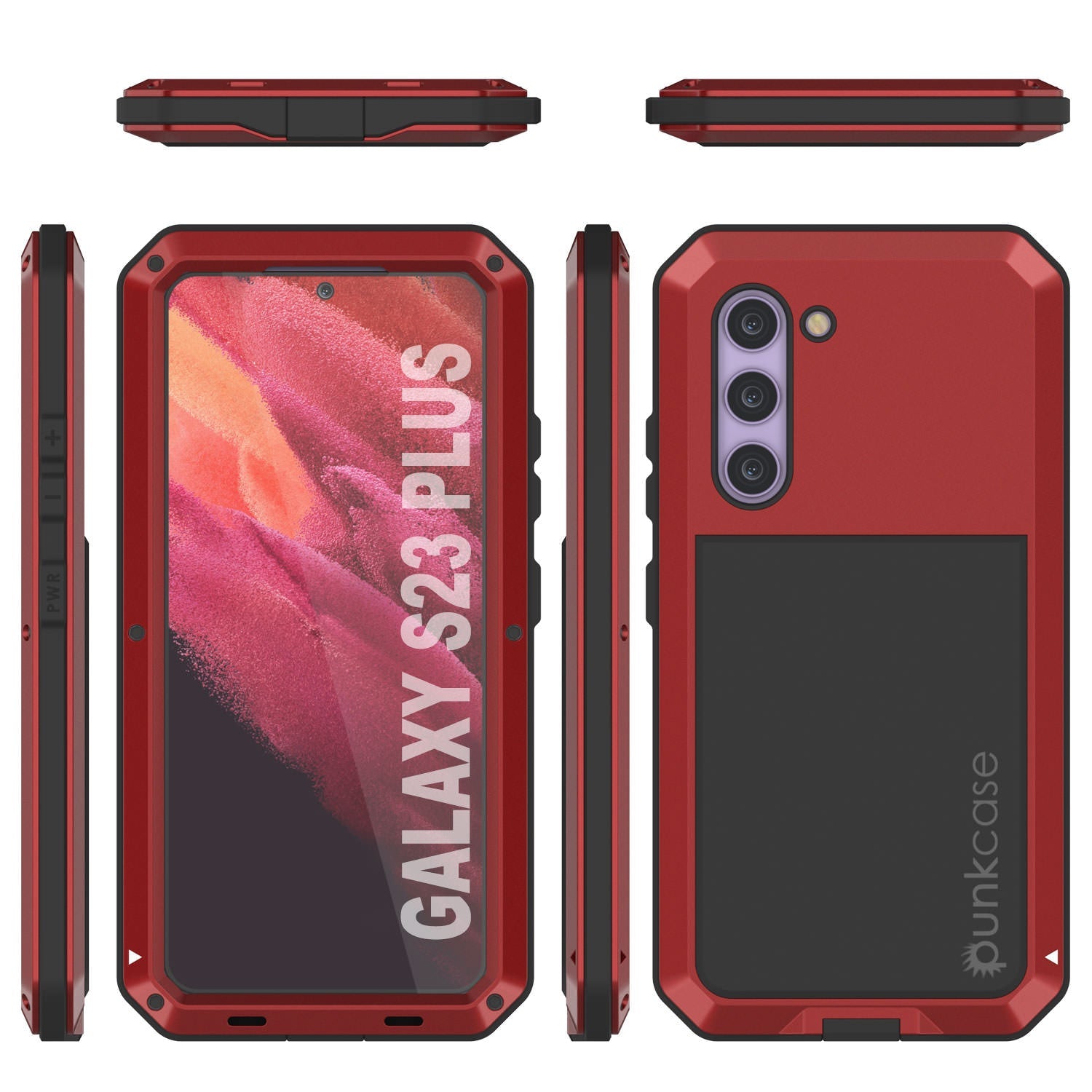 Capa de metal Galaxy S23+ Plus, resistente de alta qualidade militar, capa de proteção [à prova de choque] corpo inteiro [vermelha]
