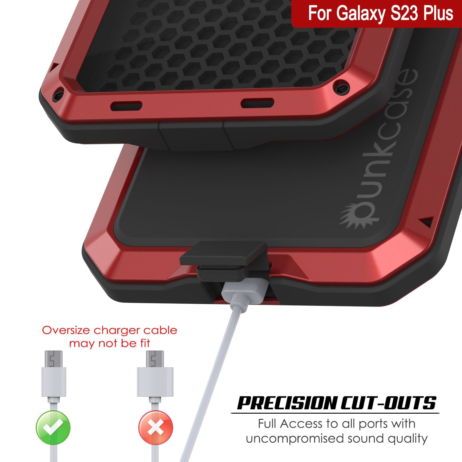 Capa de metal Galaxy S23+ Plus, resistente de alta qualidade militar, capa de proteção [à prova de choque] corpo inteiro [vermelha]