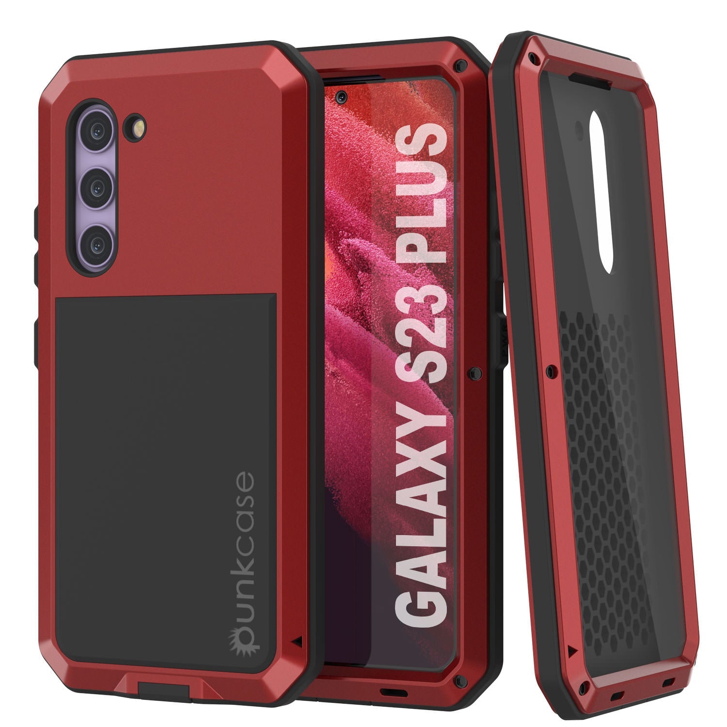 Capa de metal Galaxy S23+ Plus, resistente de alta qualidade militar, capa de proteção [à prova de choque] corpo inteiro [vermelha]