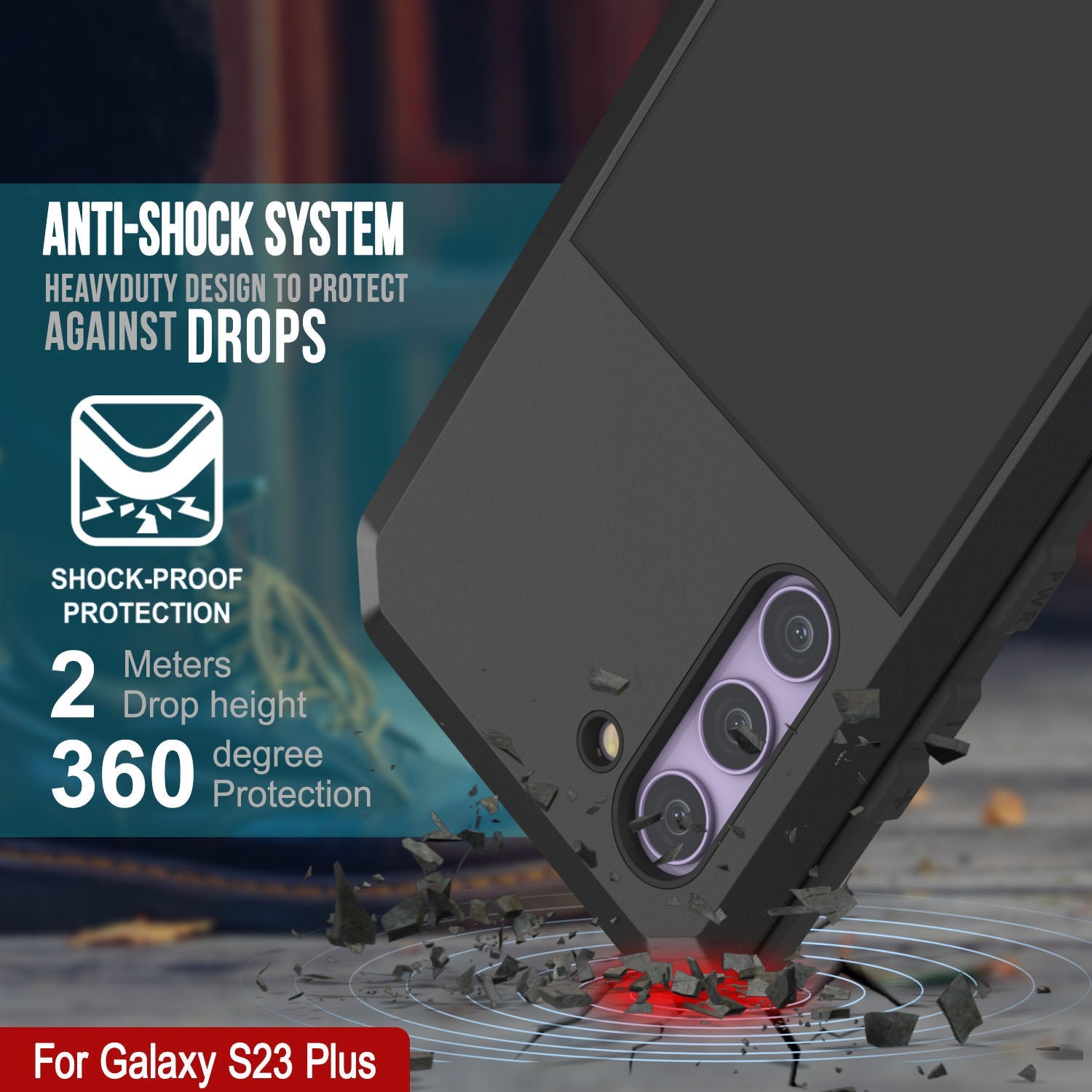 Capa de metal para Galaxy S23+ Plus, resistente de alta qualidade militar, resistente a choques, corpo inteiro rígido [Preto]