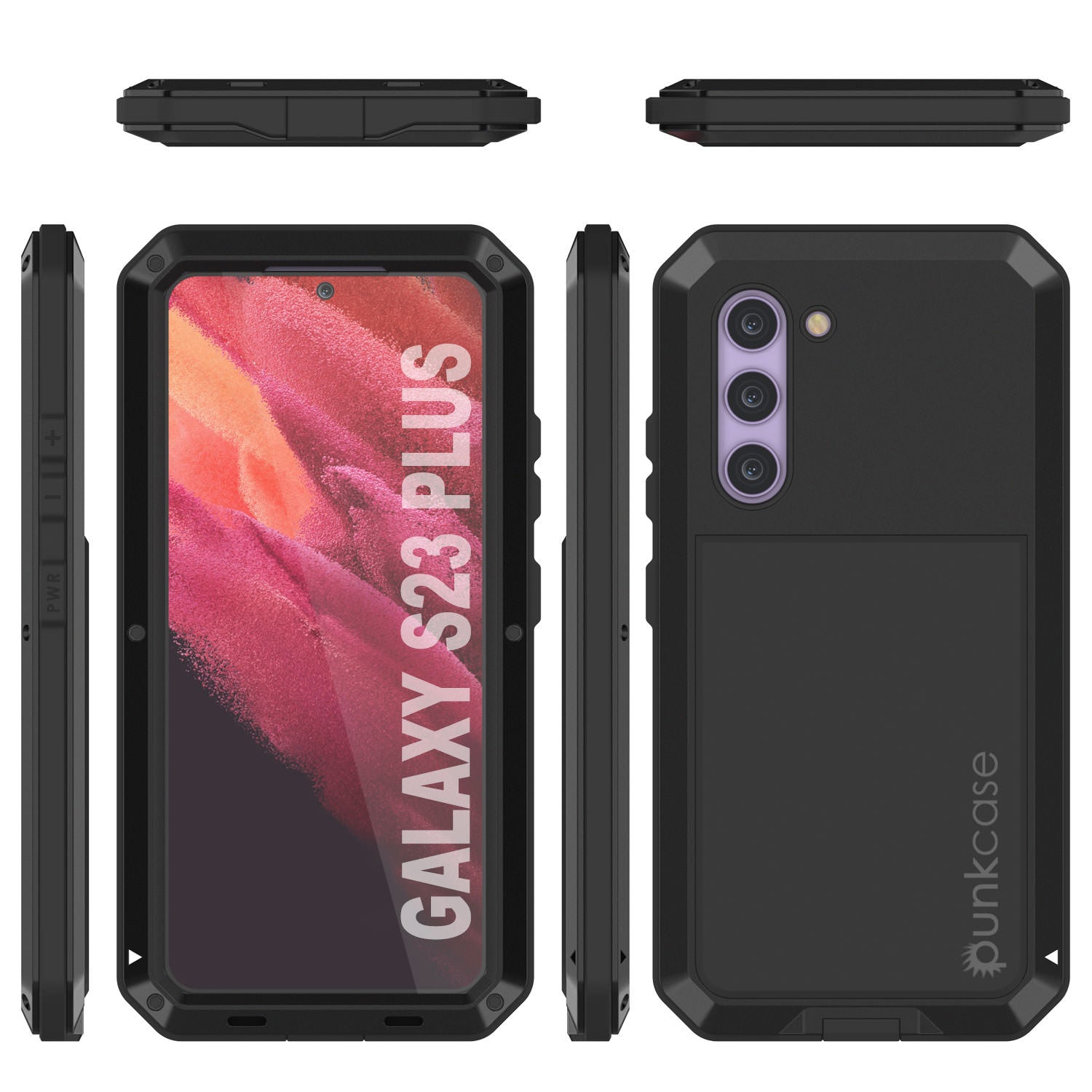 Capa de metal para Galaxy S23+ Plus, resistente de alta qualidade militar, resistente a choques, corpo inteiro rígido [Preto]