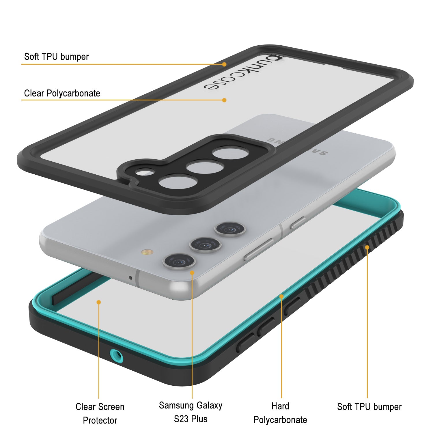 Capa protetora para tela do Galaxy S23+ Plus à prova d'água/choque/neve [Série Extrema] [Azul-petróleo]