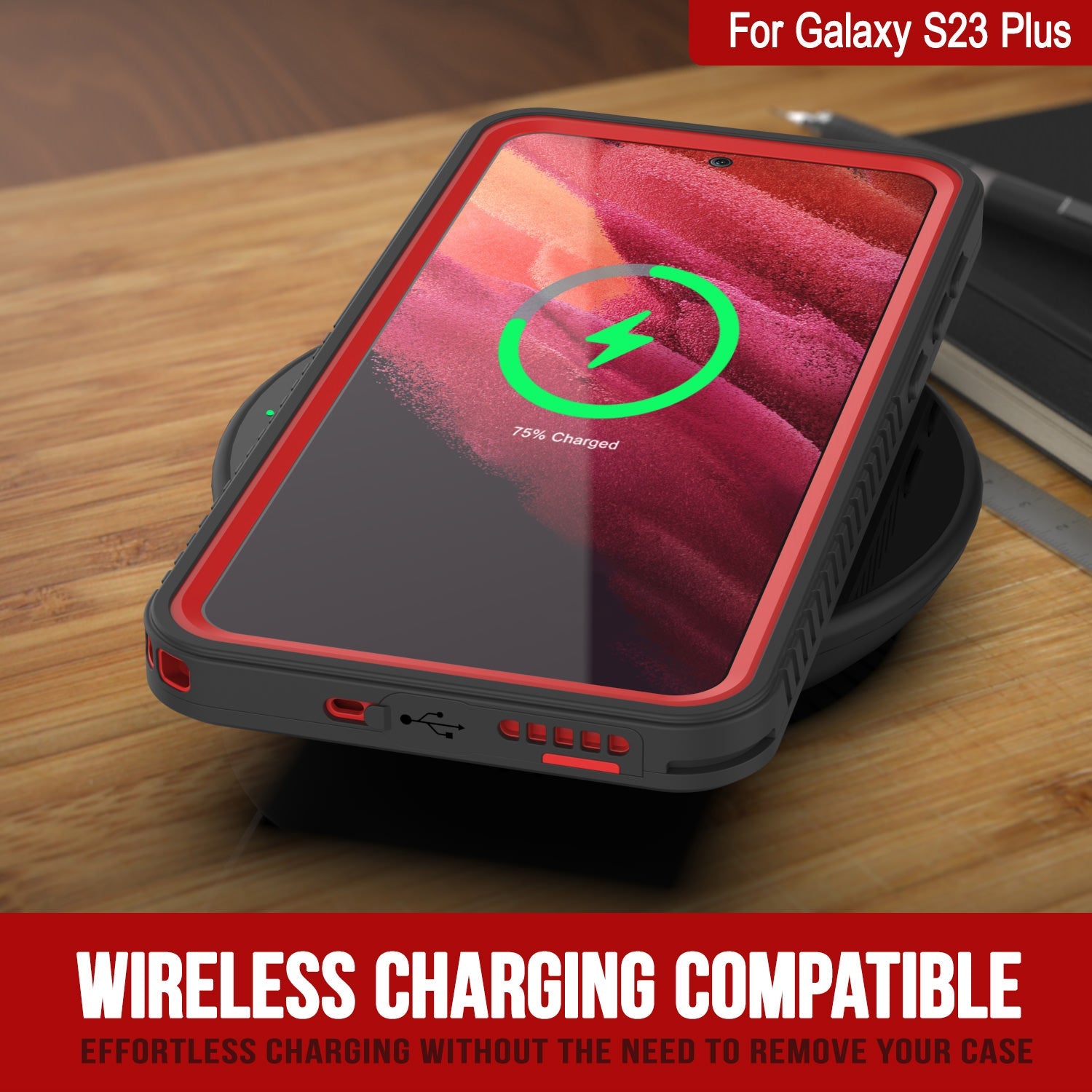 Galaxy S23+ Plus Capa Protetora de Tela Fina [Vermelho] à Prova d'Água/ Choque/ Neve [Série Extrema]