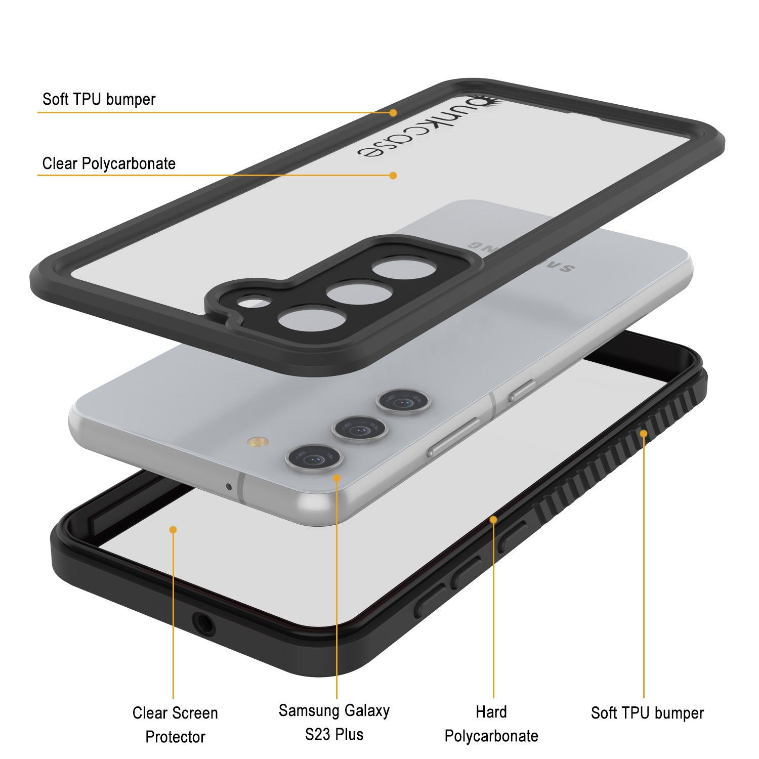 Galaxy S23+ Plus À Prova d'Água / À Prova de Choque [Série Extrema] Com Protetor de Tela Case [Preto]