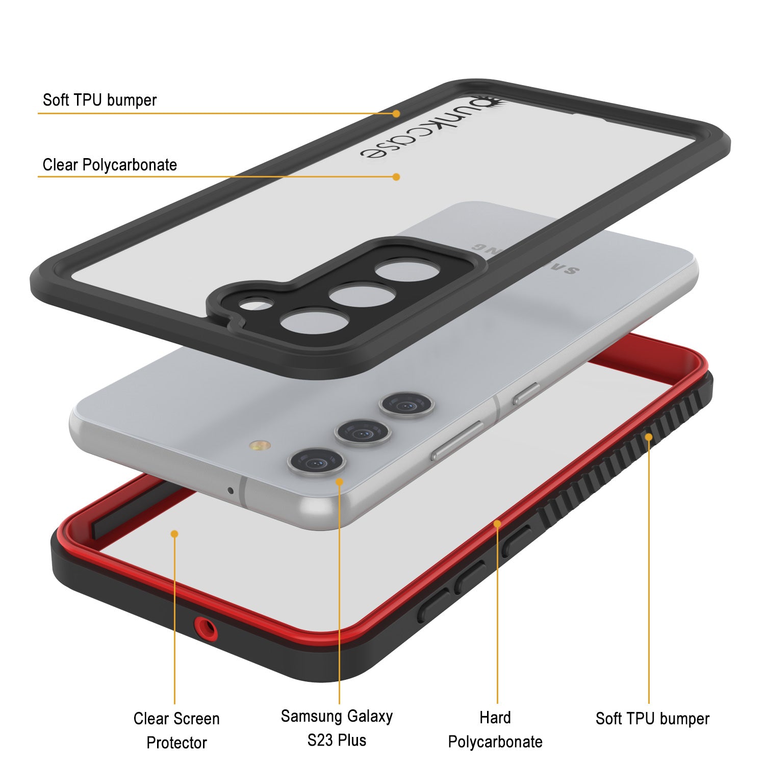 Galaxy S23+ Plus Capa Protetora de Tela Fina [Vermelho] à Prova d'Água/ Choque/ Neve [Série Extrema]