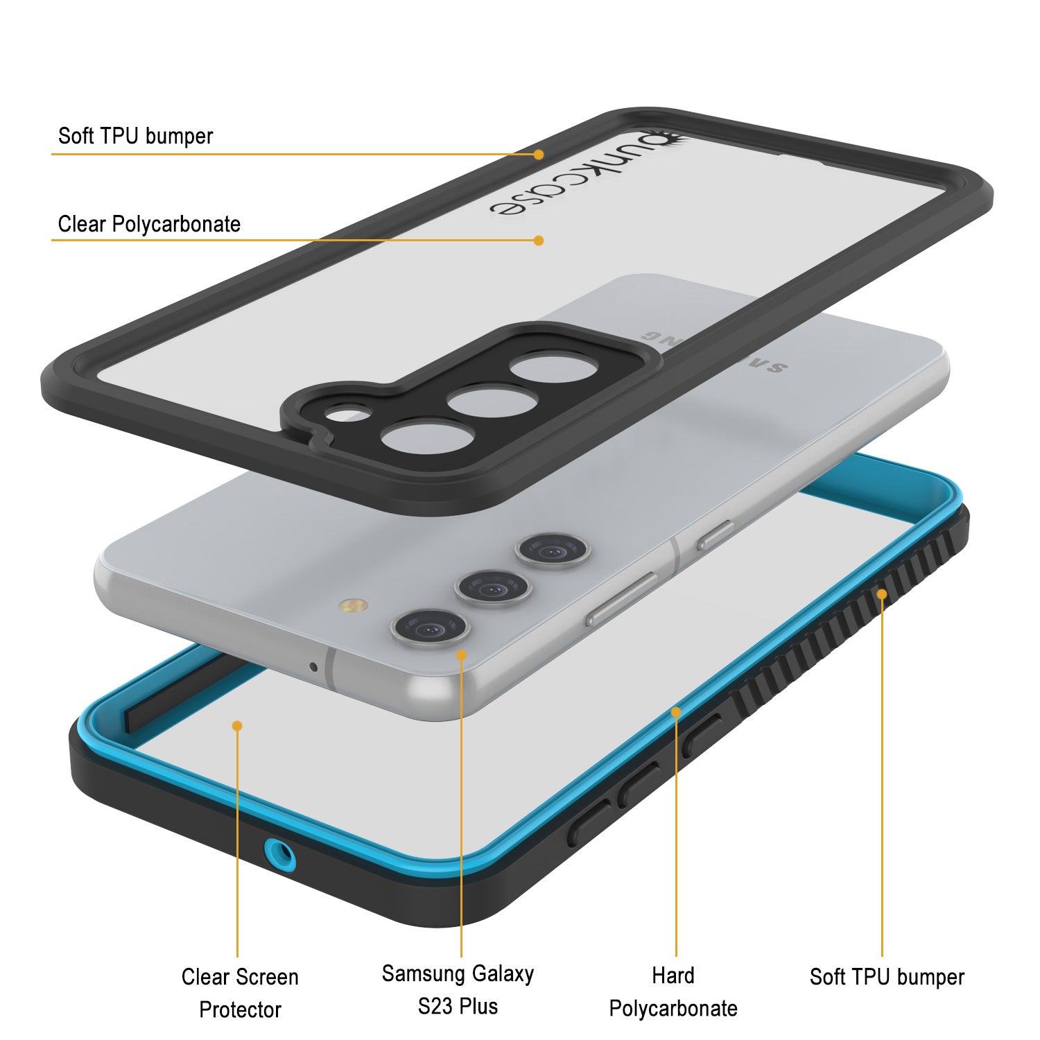 Galaxy S23+ Plus à prova de água/choque/neve/poeira [Série Extrema] Capa Slim [Azul Claro]