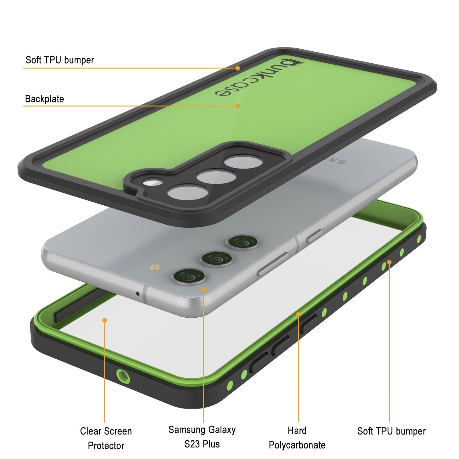 Capa à Prova d'Água Galaxy S23+ Plus PunkCase StudStar Verde Claro Fino 6.6ft Submersível IP68 à Prova de Choque