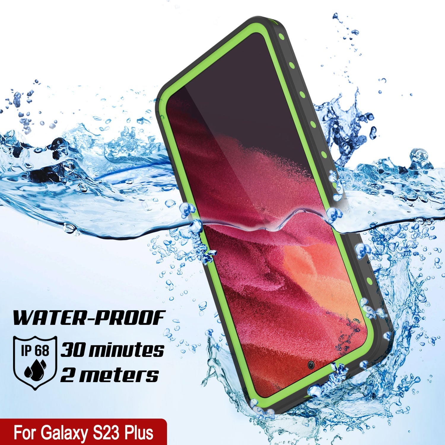 Capa à Prova d'Água Galaxy S23+ Plus PunkCase StudStar Verde Claro Fino 6.6ft Submersível IP68 à Prova de Choque