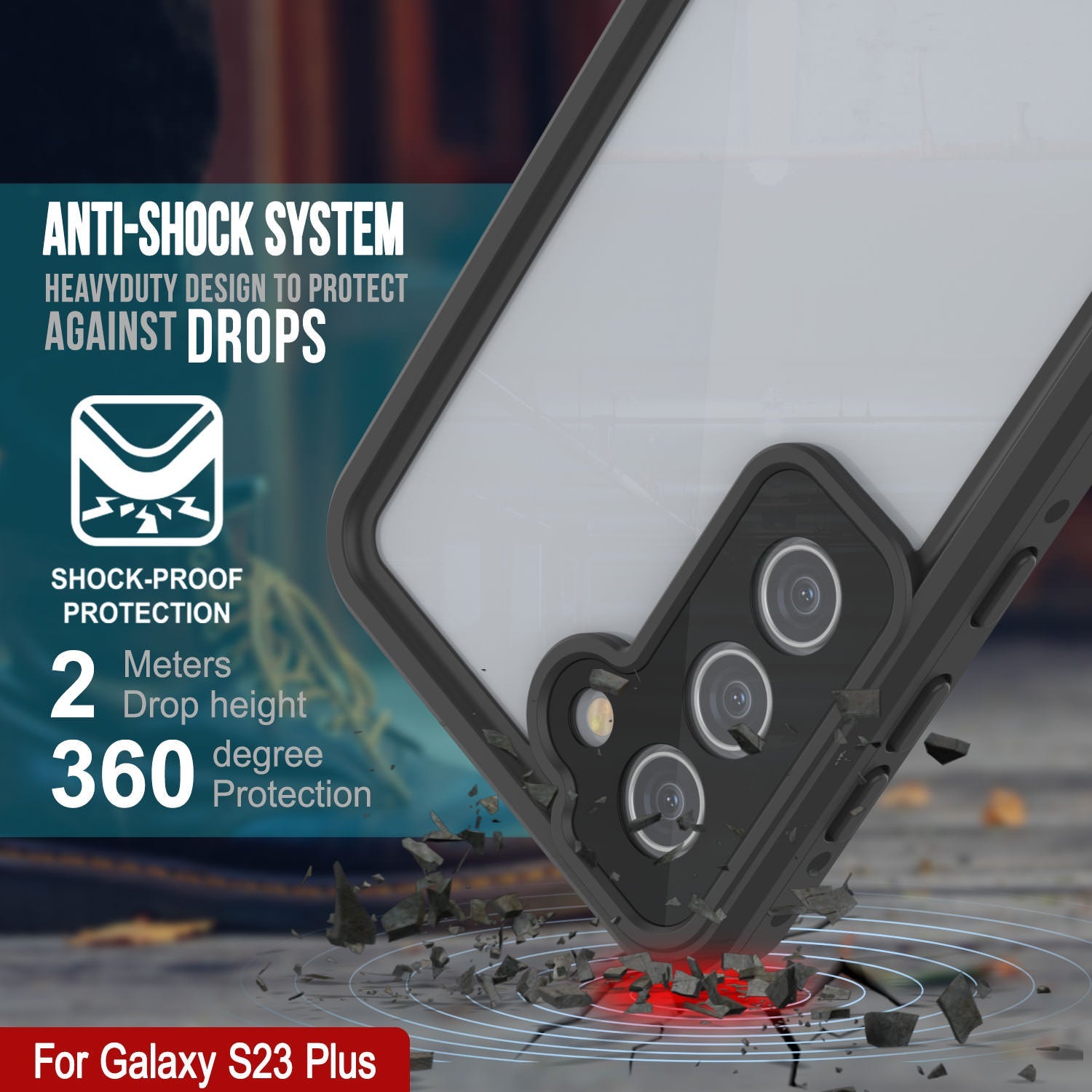 Capa impermeável Galaxy S23+ Plus PunkCase StudStar Clear Thin 6.6ft Subaquático IP68 à prova de choque/neve