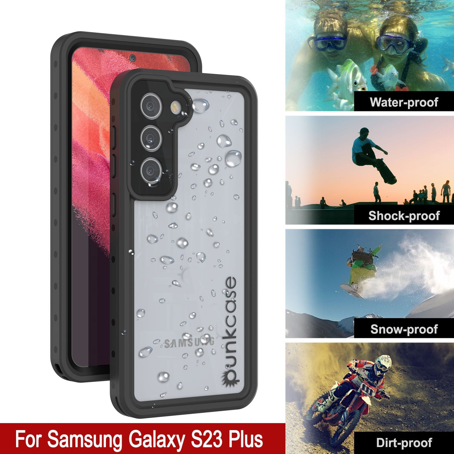 Capa impermeável Galaxy S23+ Plus PunkCase StudStar Clear Thin 6.6ft Subaquático IP68 à prova de choque/neve