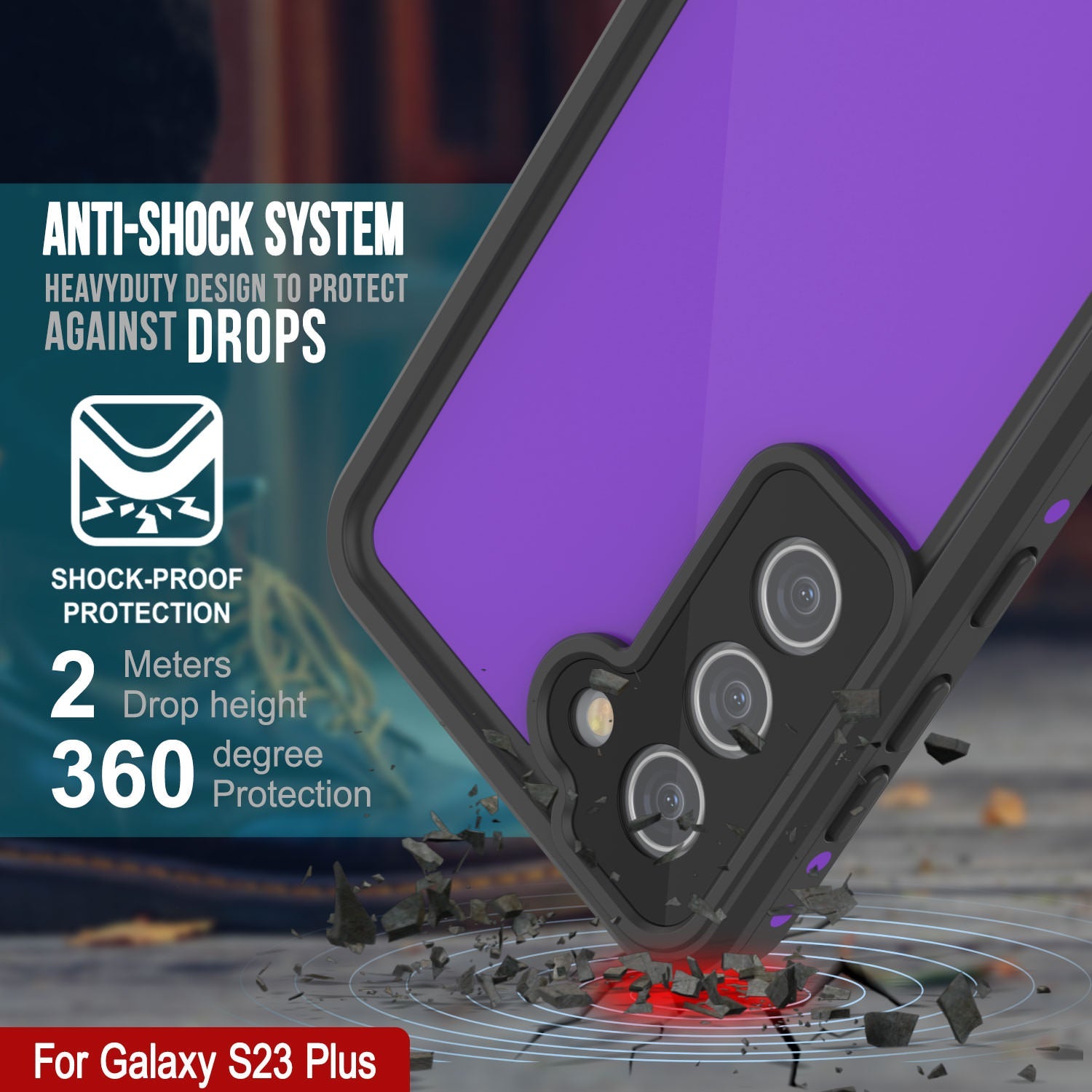 Capa à Prova d'Água Galaxy S23+ Plus PunkCase StudStar Roxo Fino 6.6ft Subaquático IP68 à Prova de Choque/Neve