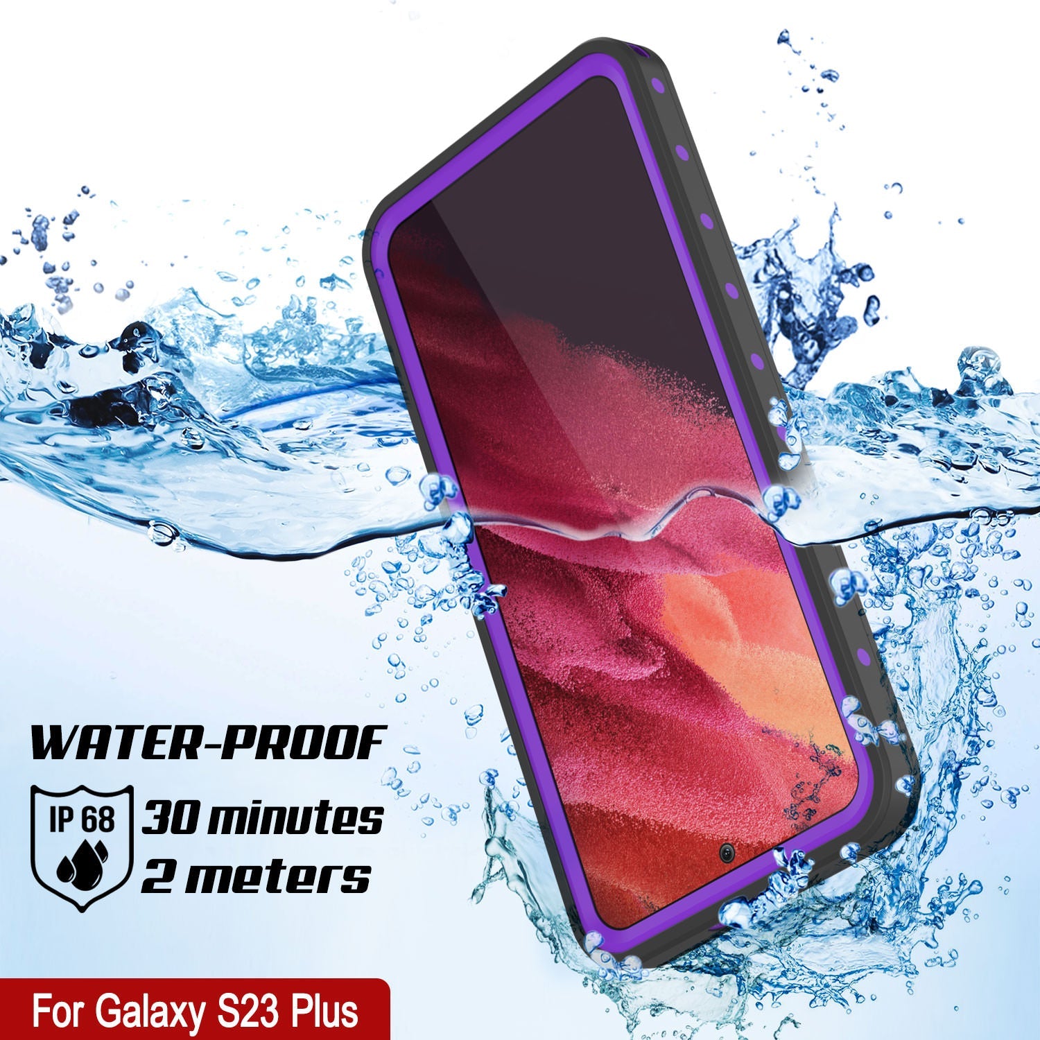Capa à Prova d'Água Galaxy S23+ Plus PunkCase StudStar Roxo Fino 6.6ft Subaquático IP68 à Prova de Choque/Neve