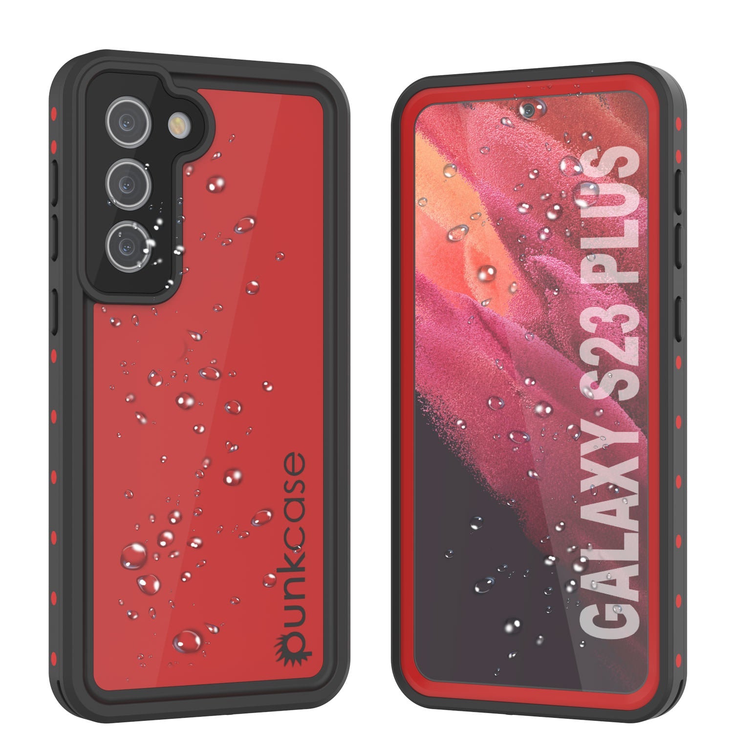 Capa à prova d'água Galaxy S23+ Plus PunkCase StudStar Vermelho Fino 6.6 pés subaquático IP68 à prova de choque/neve.