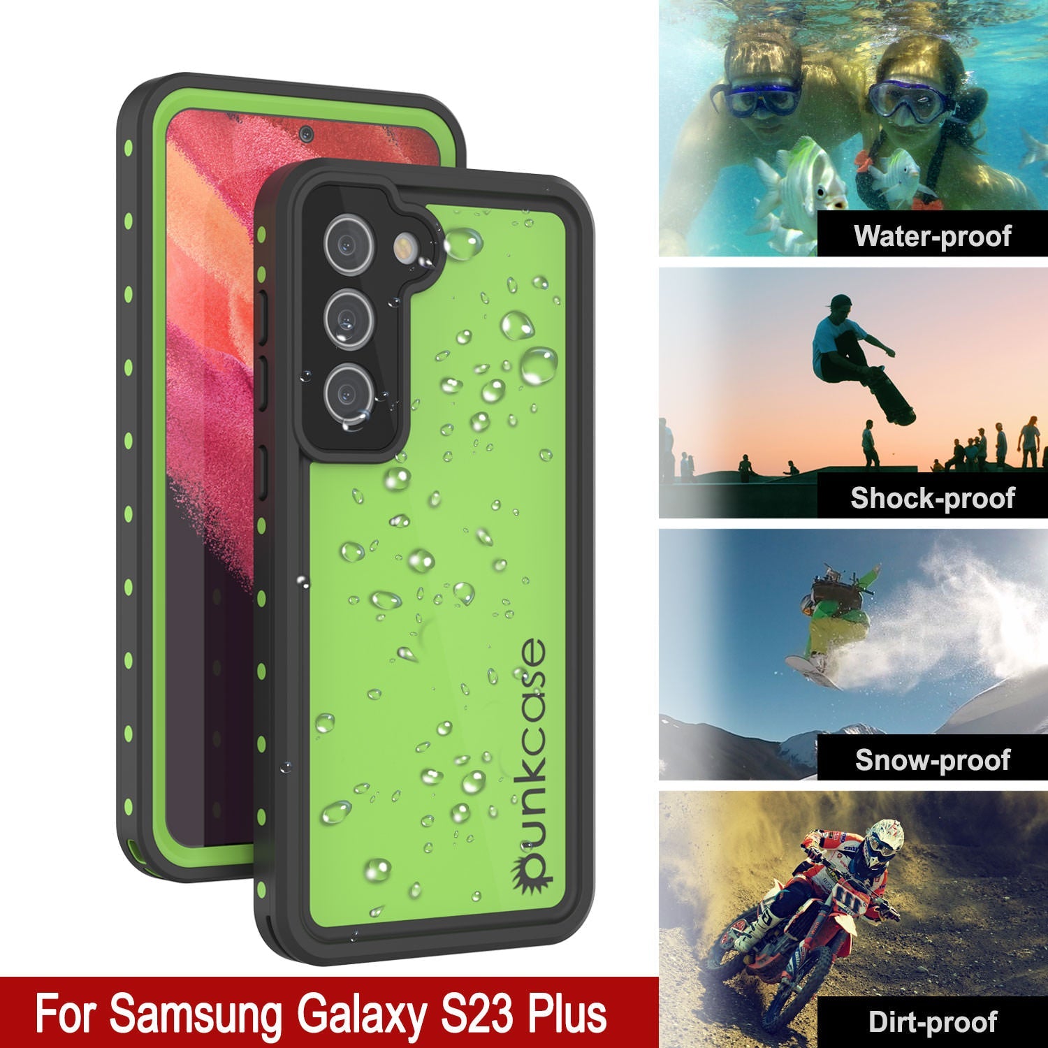 Capa à Prova d'Água Galaxy S23+ Plus PunkCase StudStar Verde Claro Fino 6.6ft Submersível IP68 à Prova de Choque