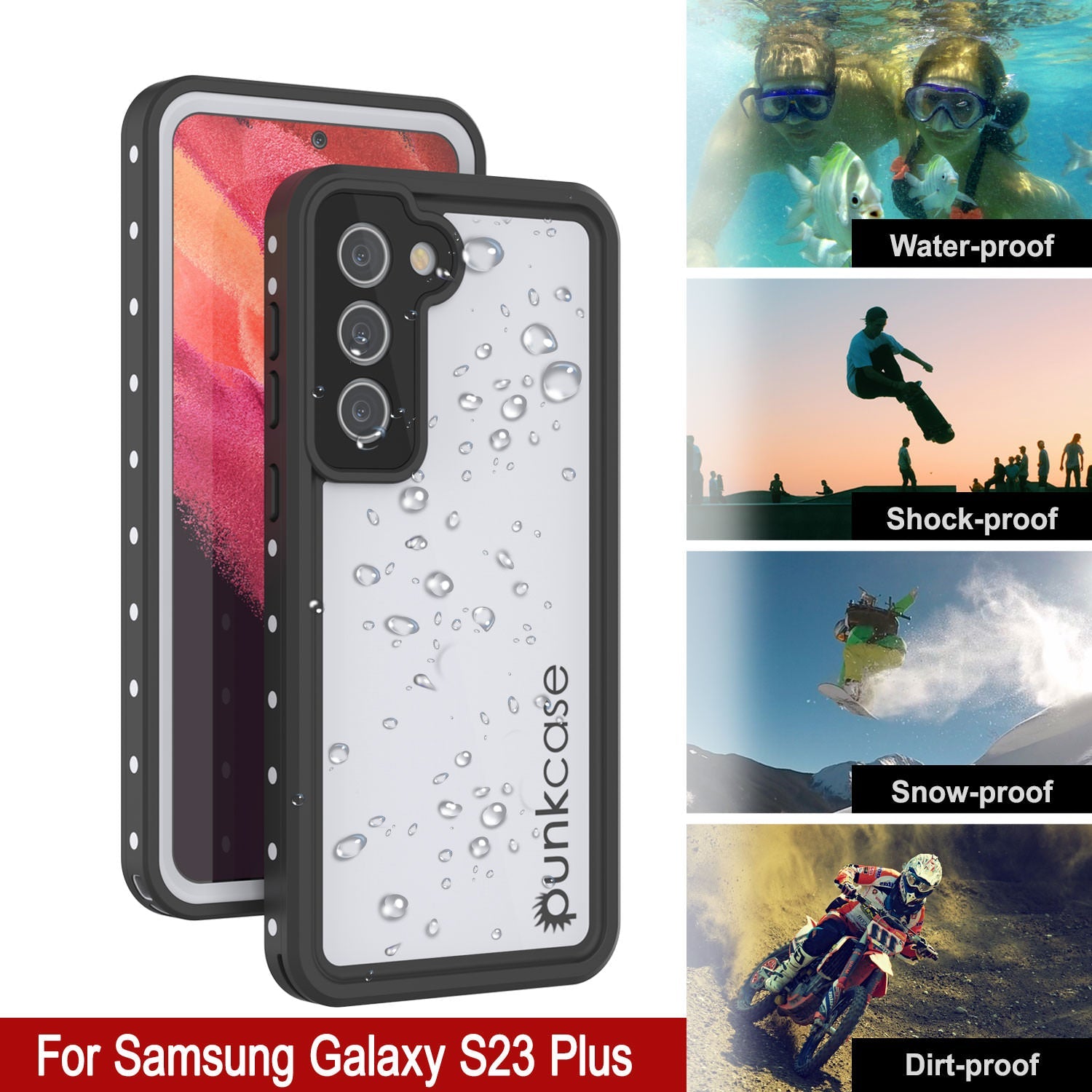 Capa à Prova d'Água Galaxy S23+ Plus, Punkcase StudStar Branca Fina 6.6ft à Prova de Água IP68 À Prova de Choque/Neve