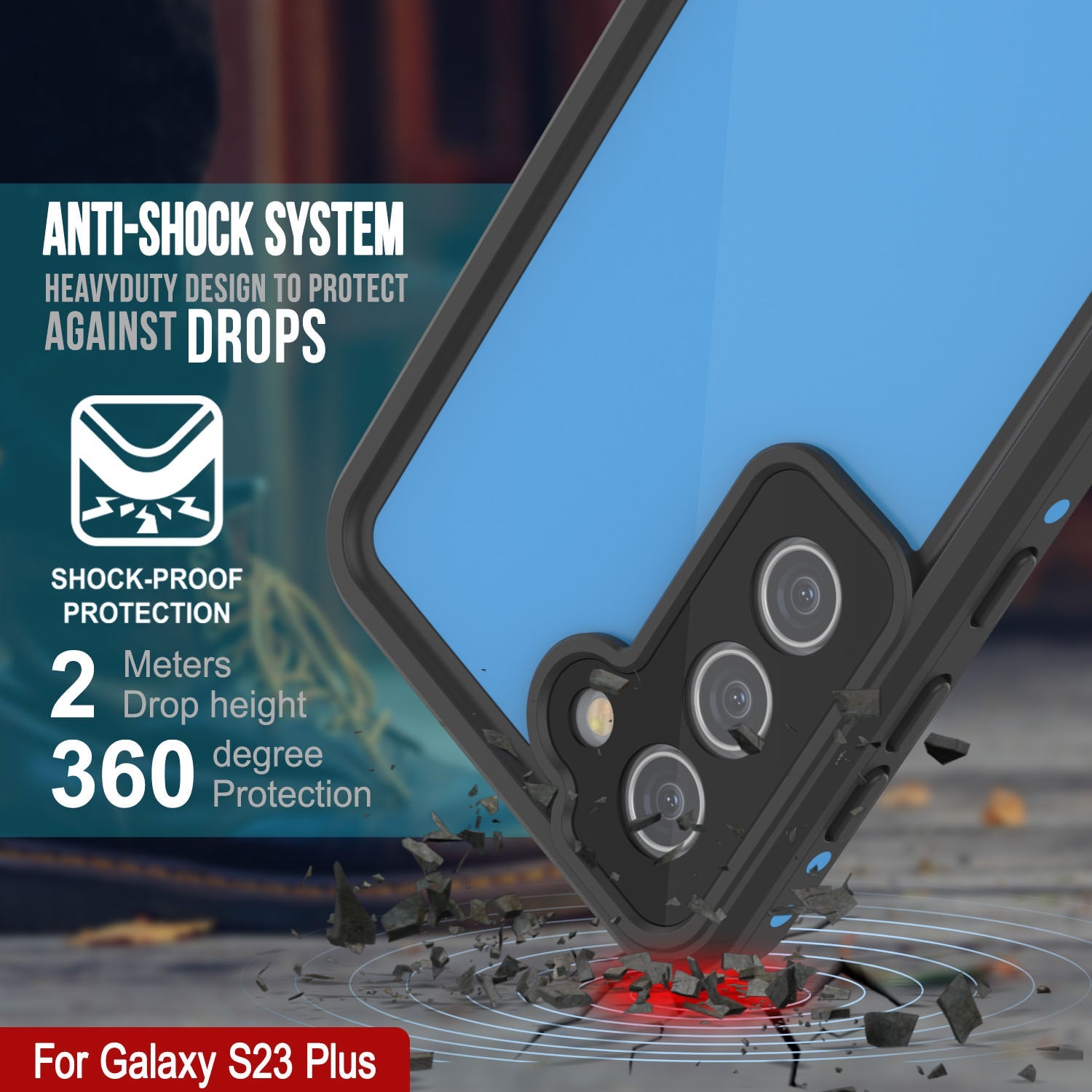 Capa à prova d'água Galaxy S23+ Plus PunkCase StudStar Light Blue Fina 6,6ft Subaquática IP68 à prova de choque